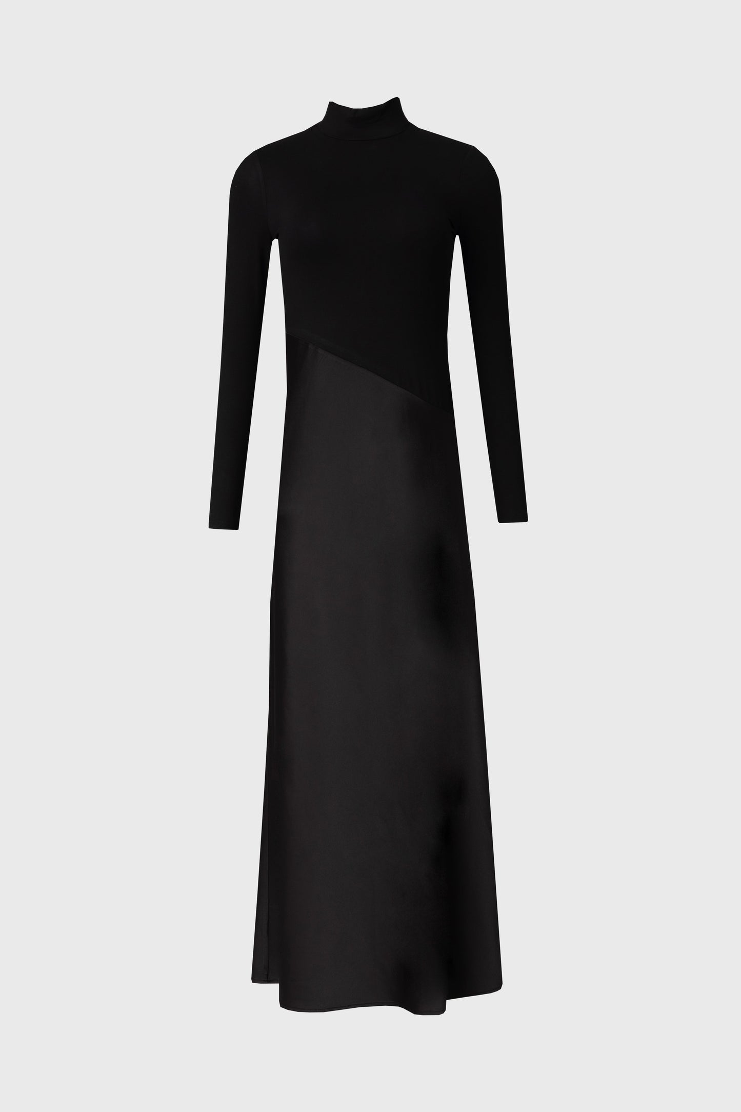 Black Combo Mock Neck Maxi Dress