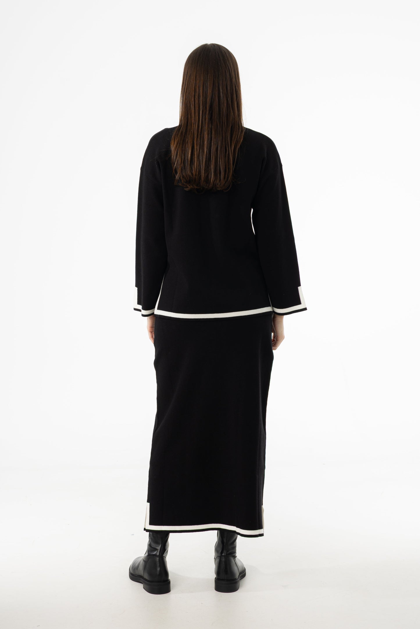 Black Contrast Trim Knit Skirt