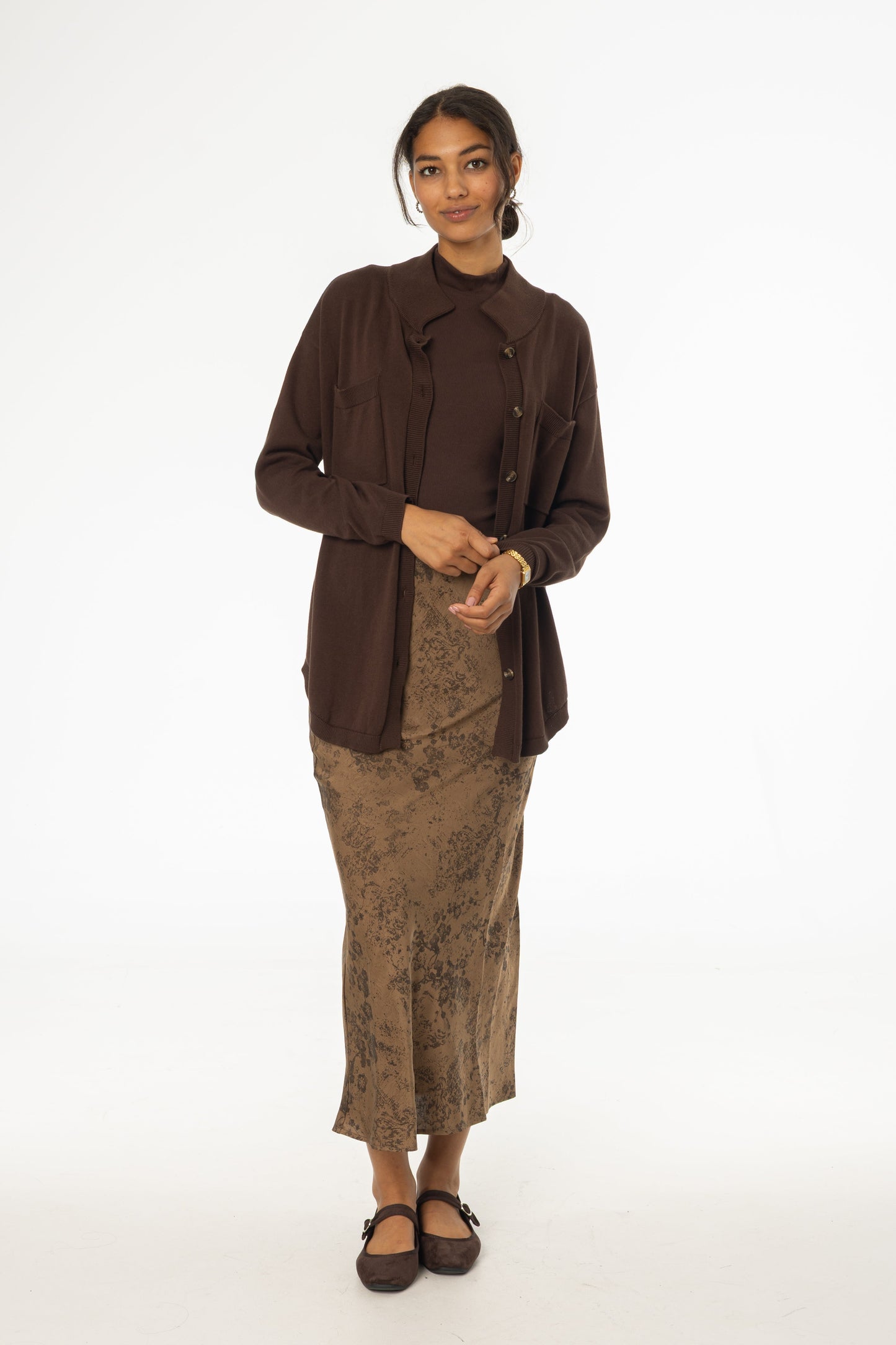 Brown Floral Printed Slip Skirt
