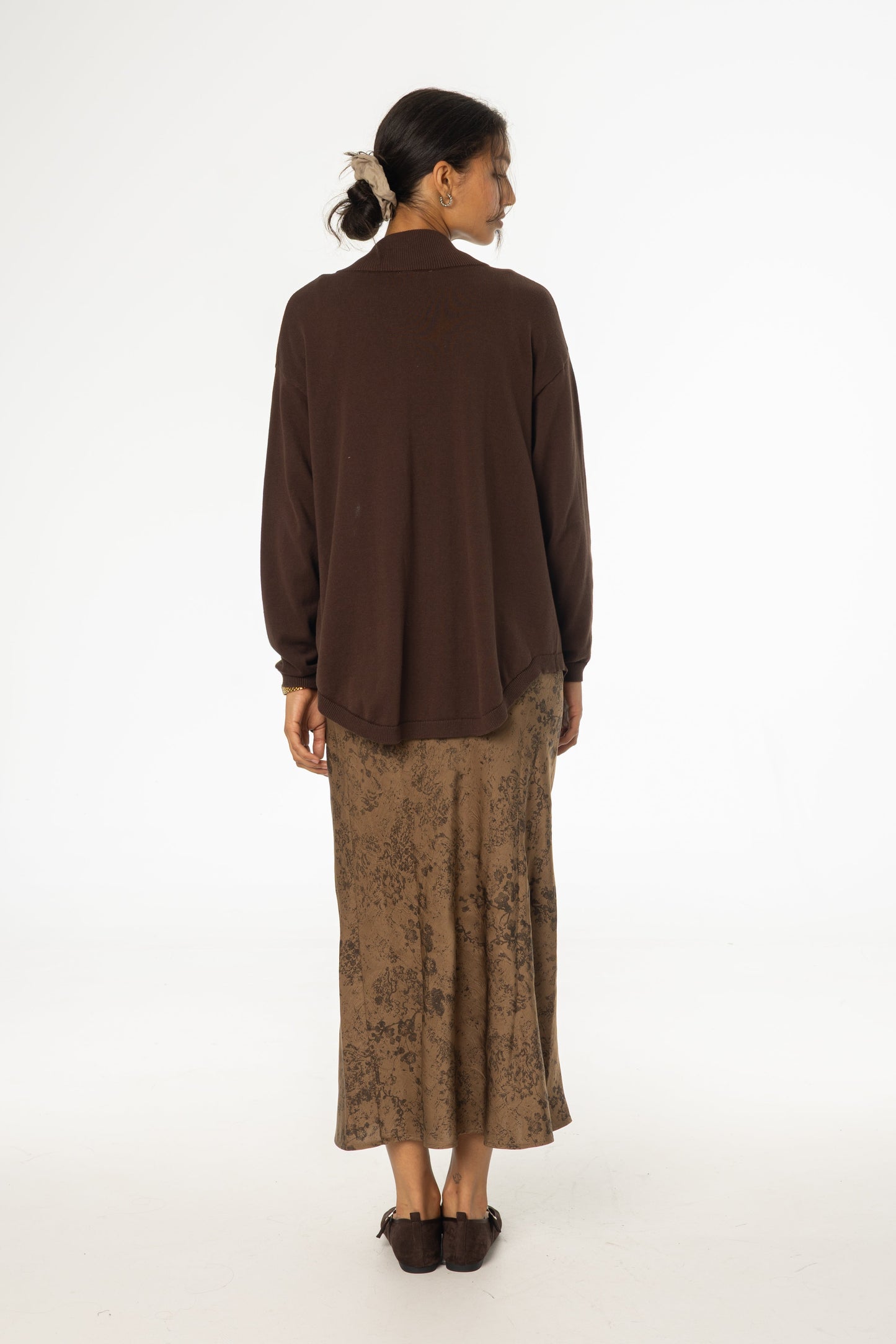 Brown Floral Printed Slip Skirt