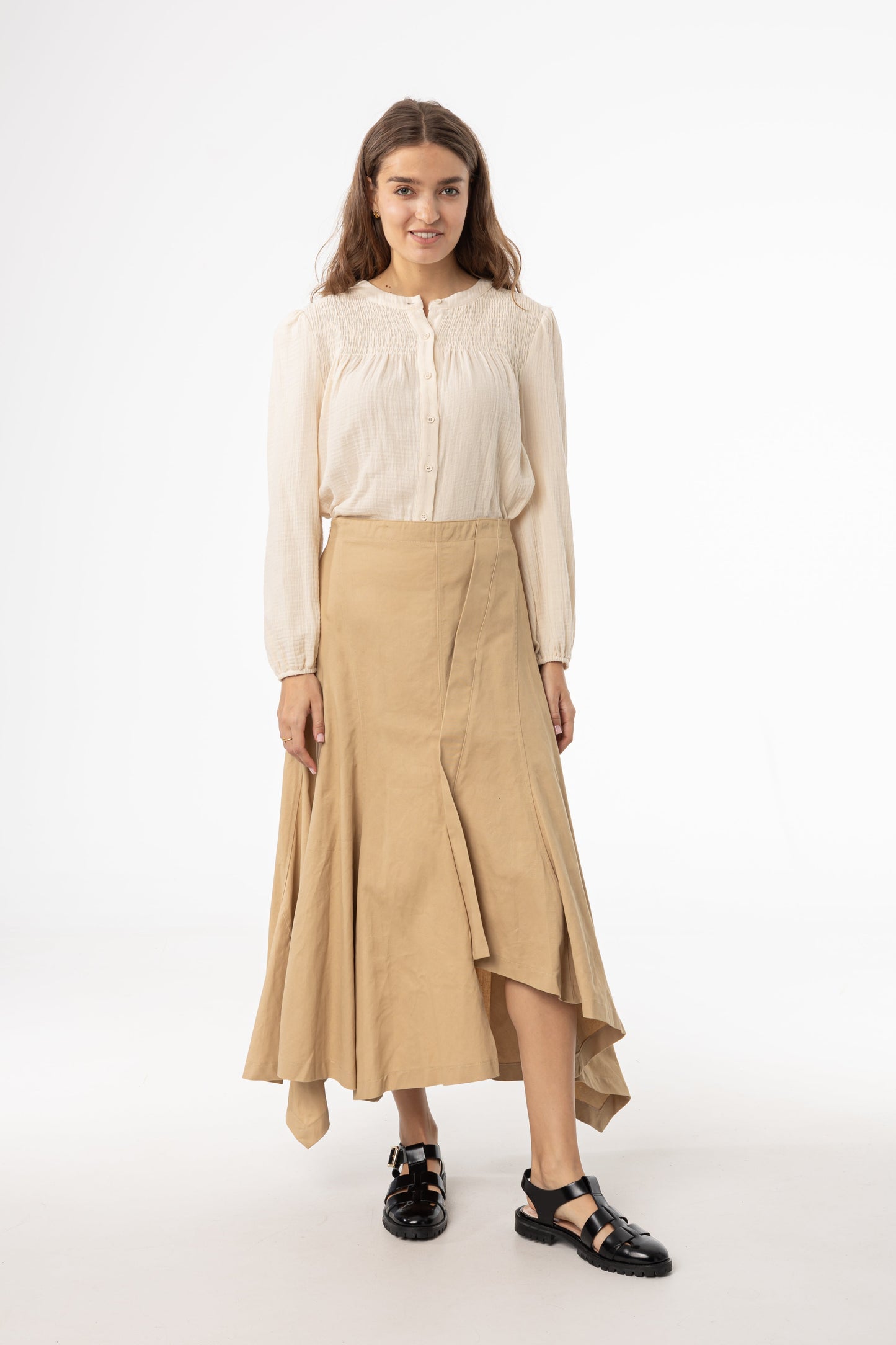 Beige Asymmetrical Maxi Skirt