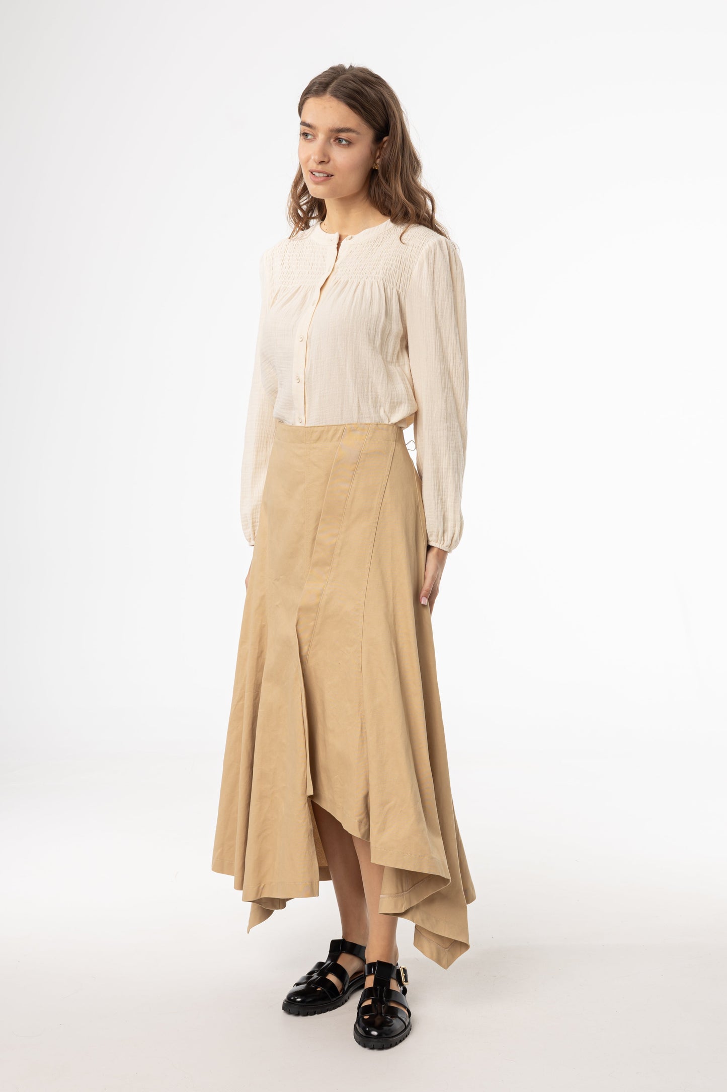 Beige Asymmetrical Maxi Skirt