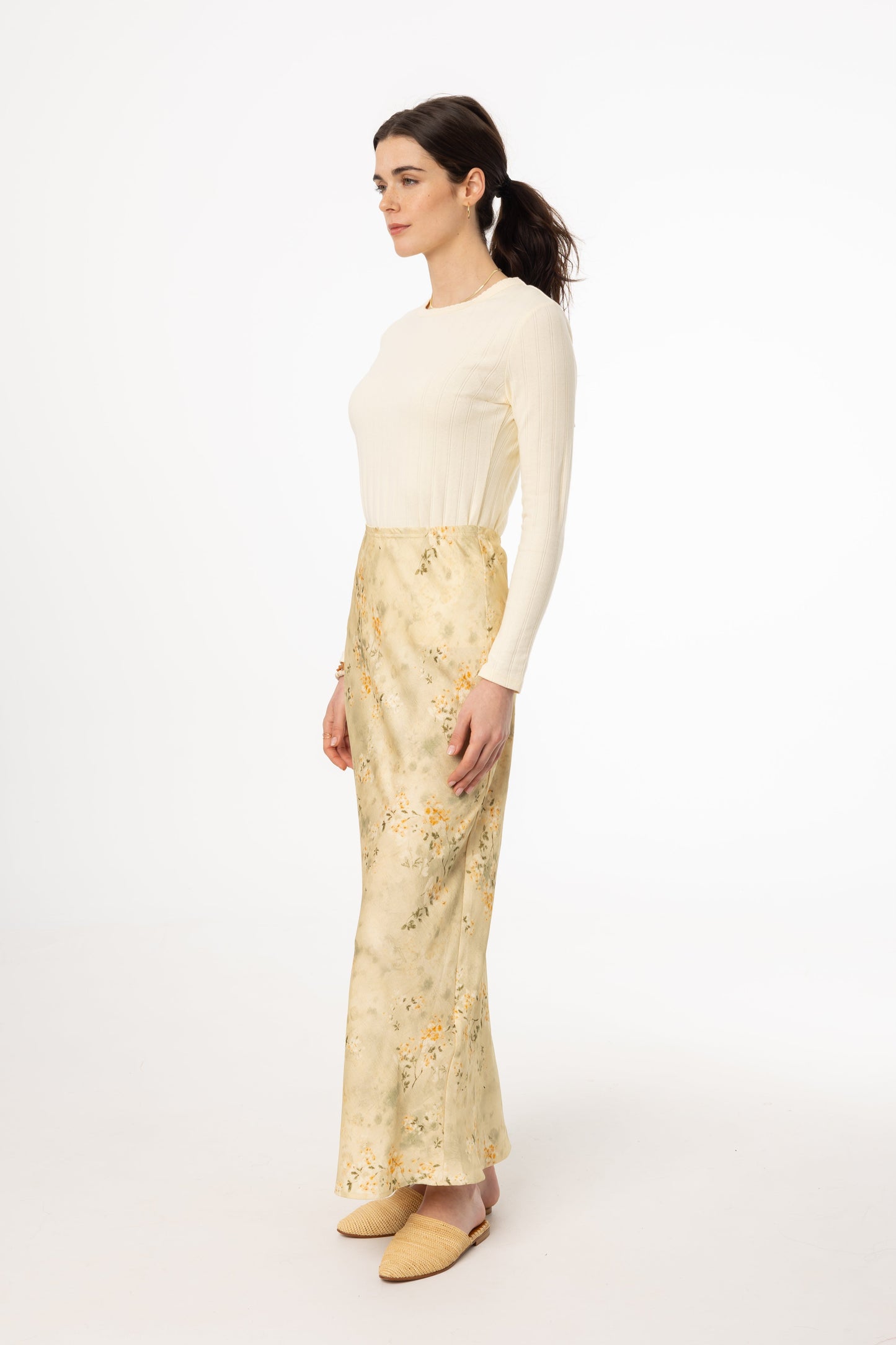 Beige Floral Printed Skirt