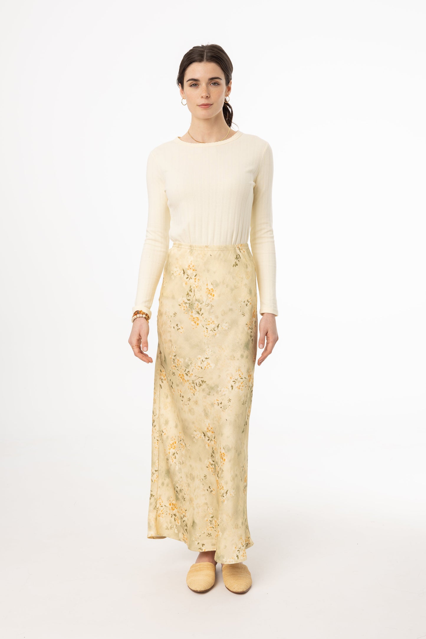 Beige Floral Printed Skirt
