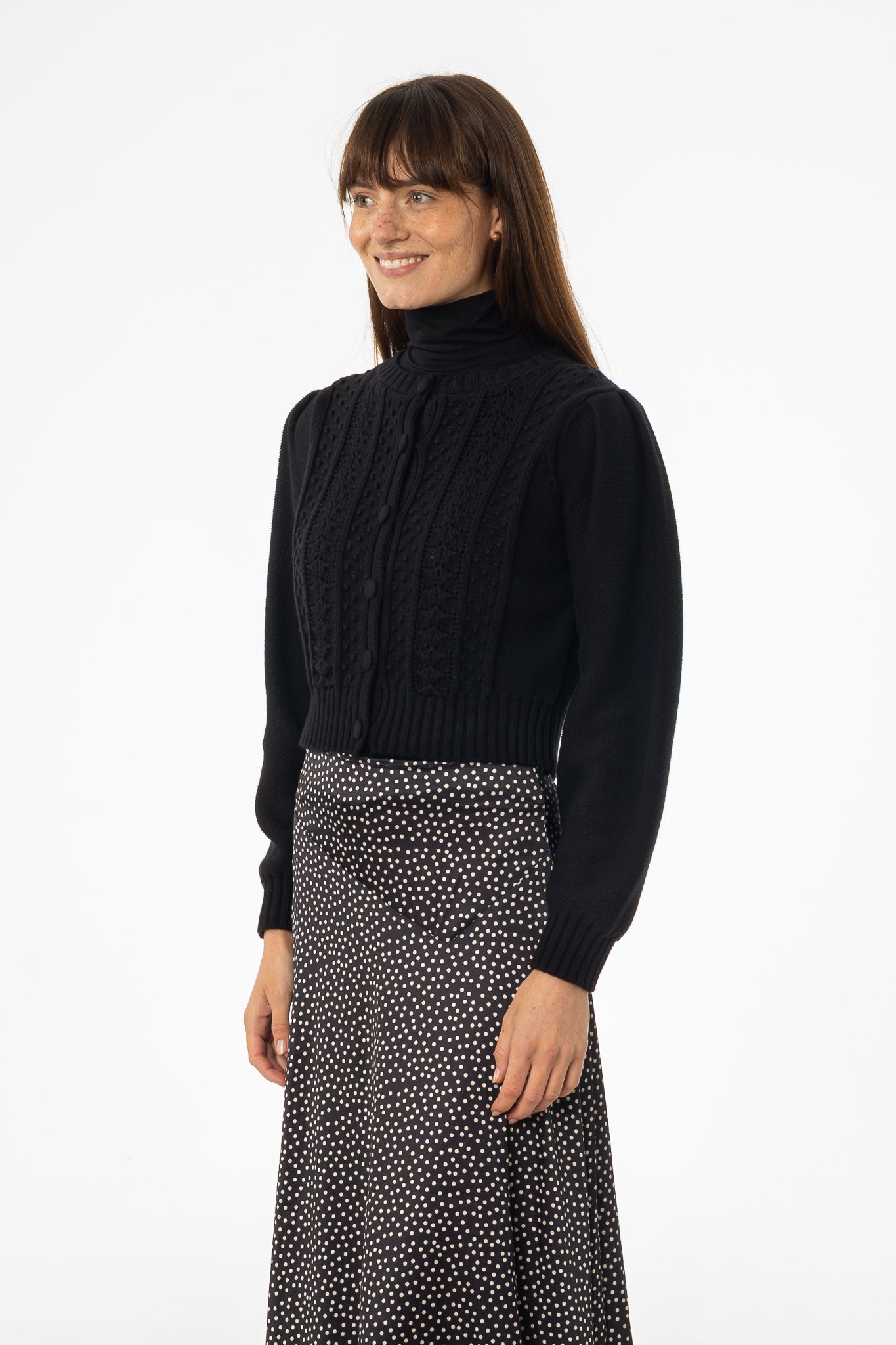 Black Cropped Crochet Cardigan