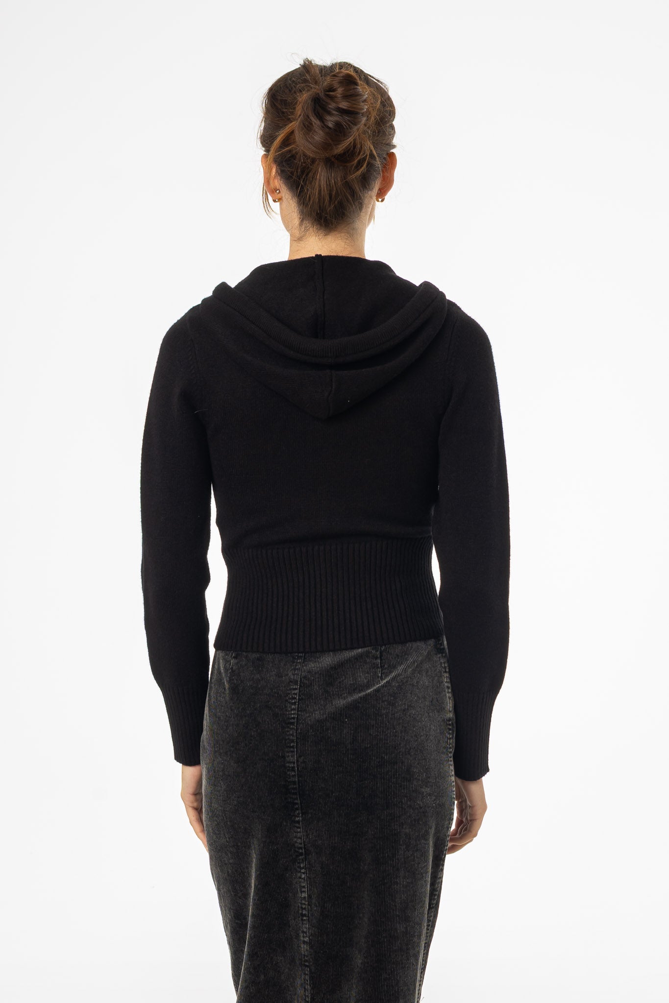 Black Zipper Knit Hoodie
