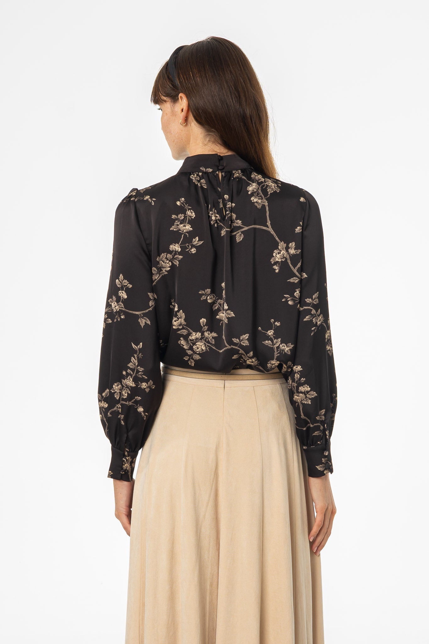 Black & Beige Mock Neck Blouse