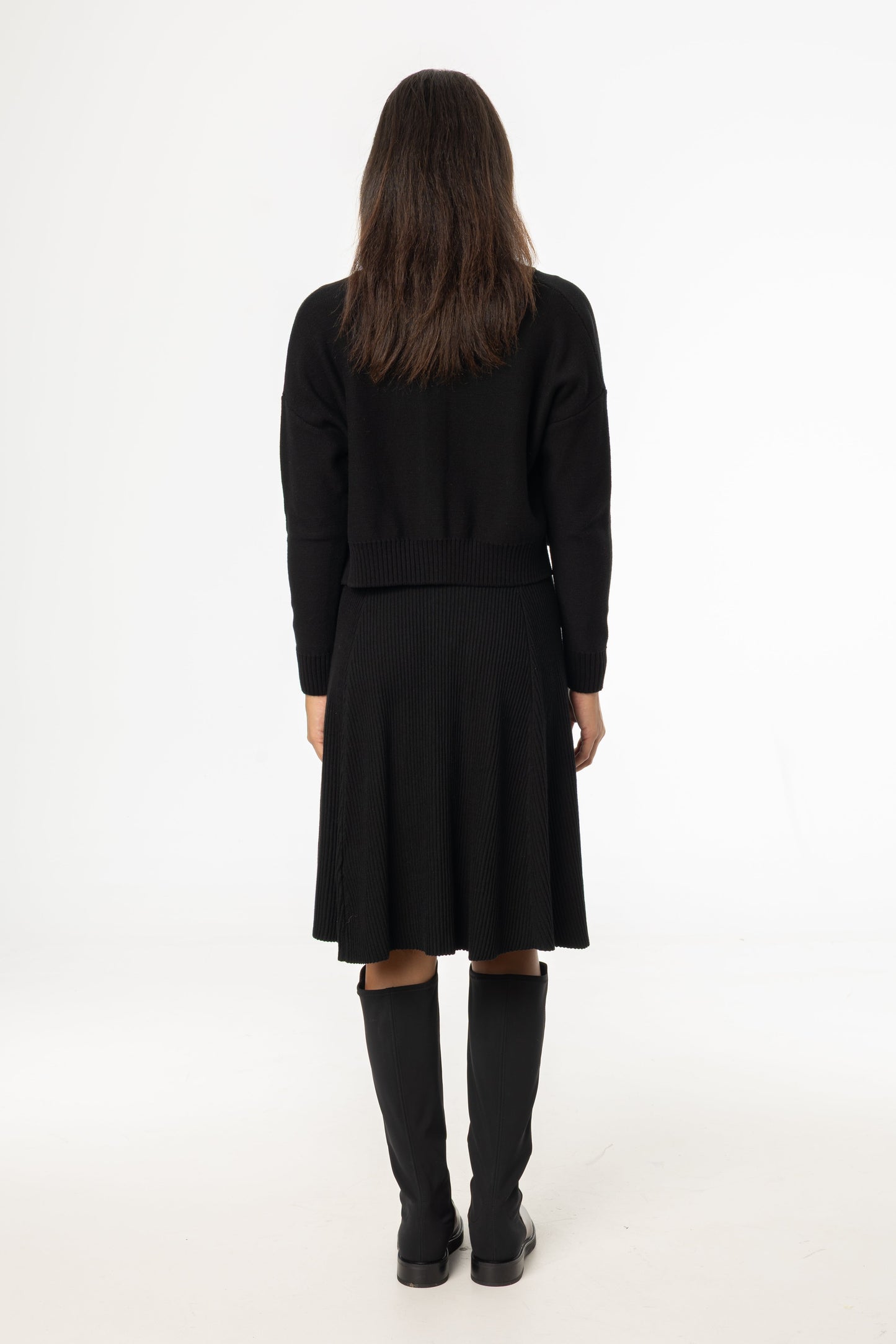 Black Basic Ribbed Knit Skirt