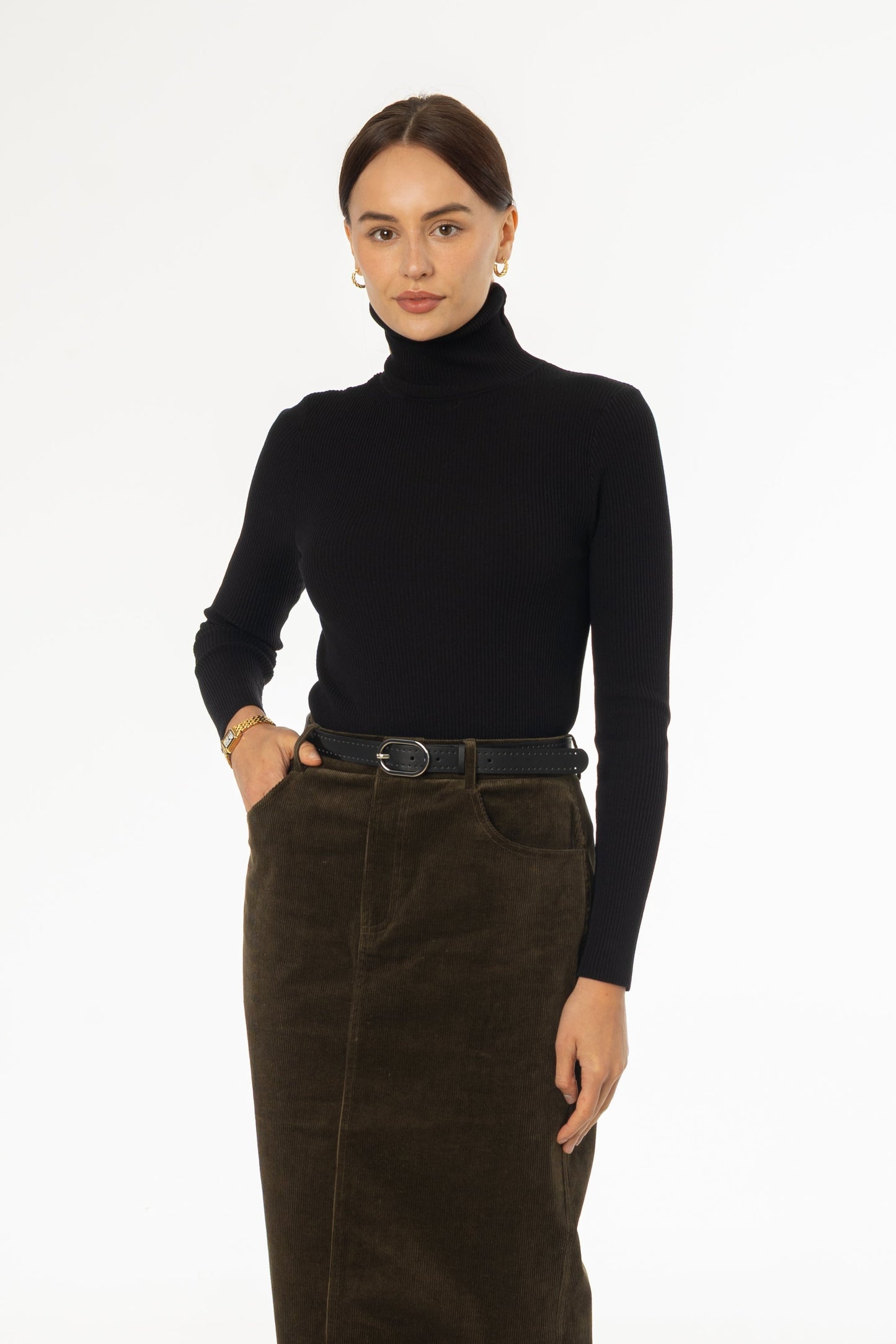 Black Basic Ribbed Knit Turtleneck