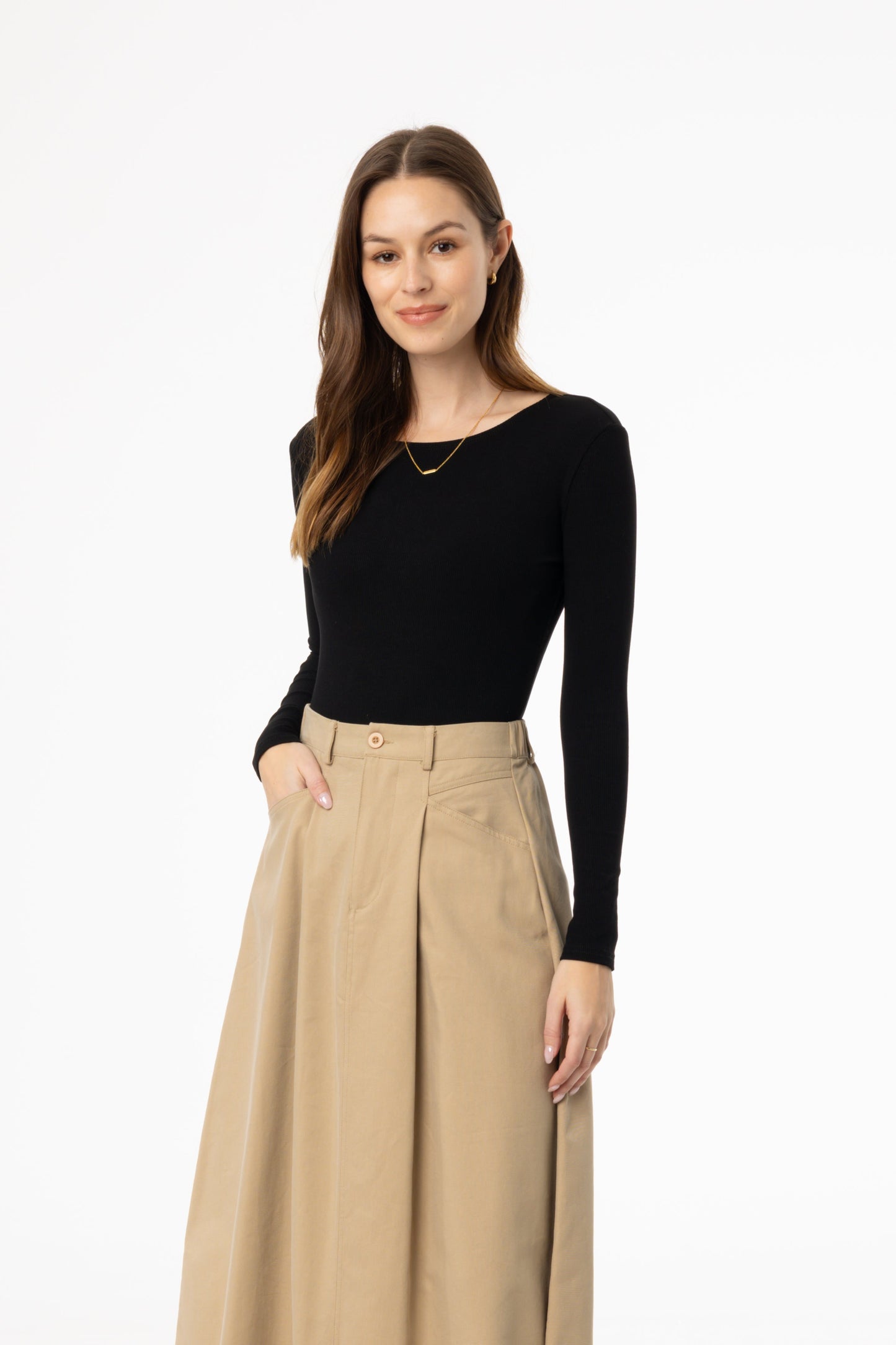 Black Basic Wider Neck Ribbed Tee