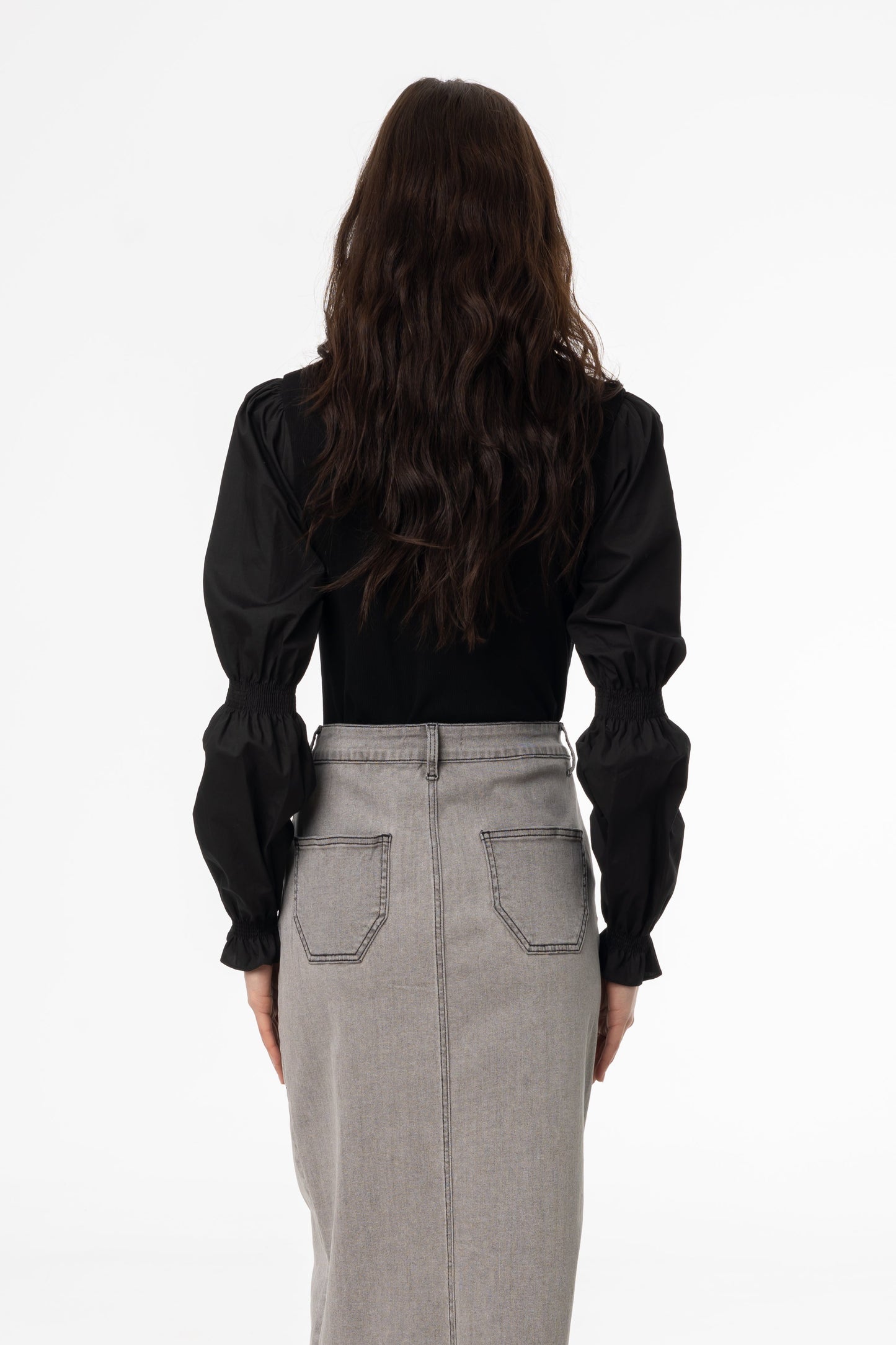 Black Combo Gathered Sleeve T-Shirt