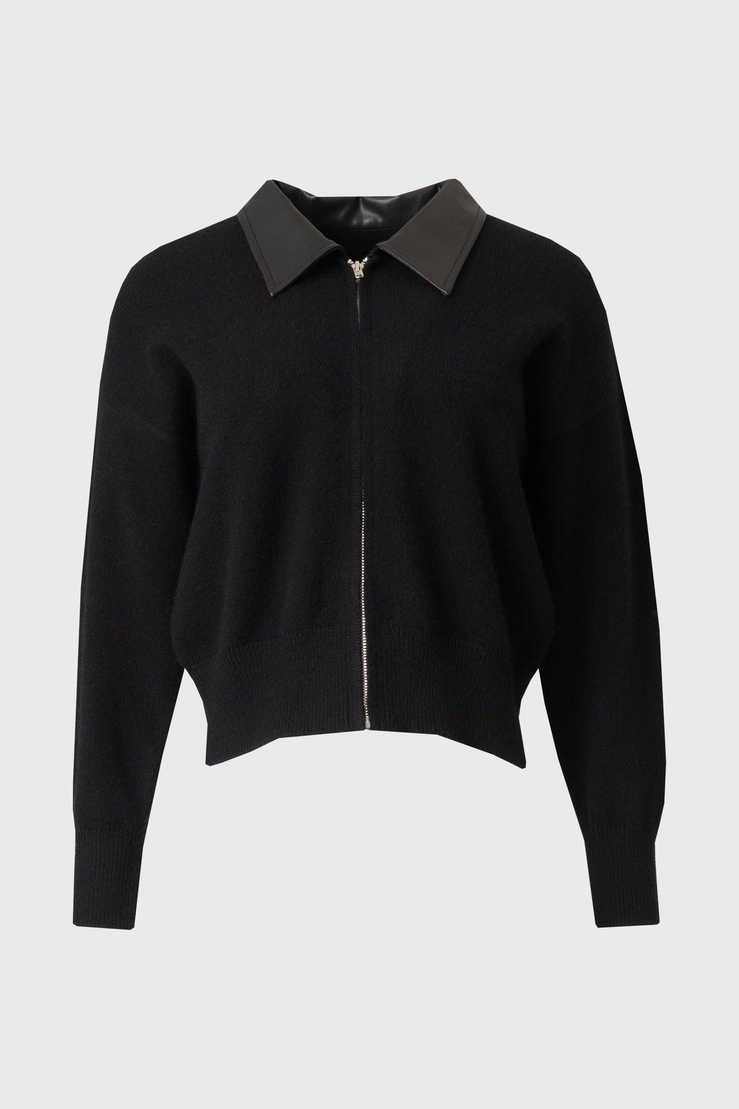 Black Contrast Collar Zipper Sweater