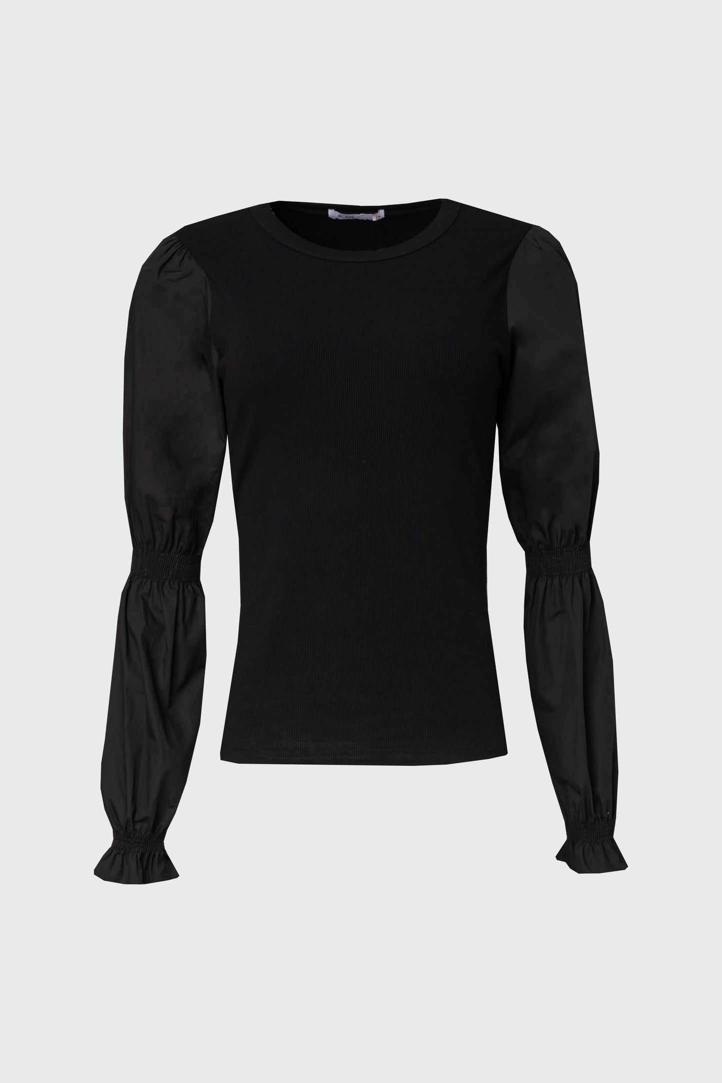 Black Combo Gathered Sleeve T-Shirt