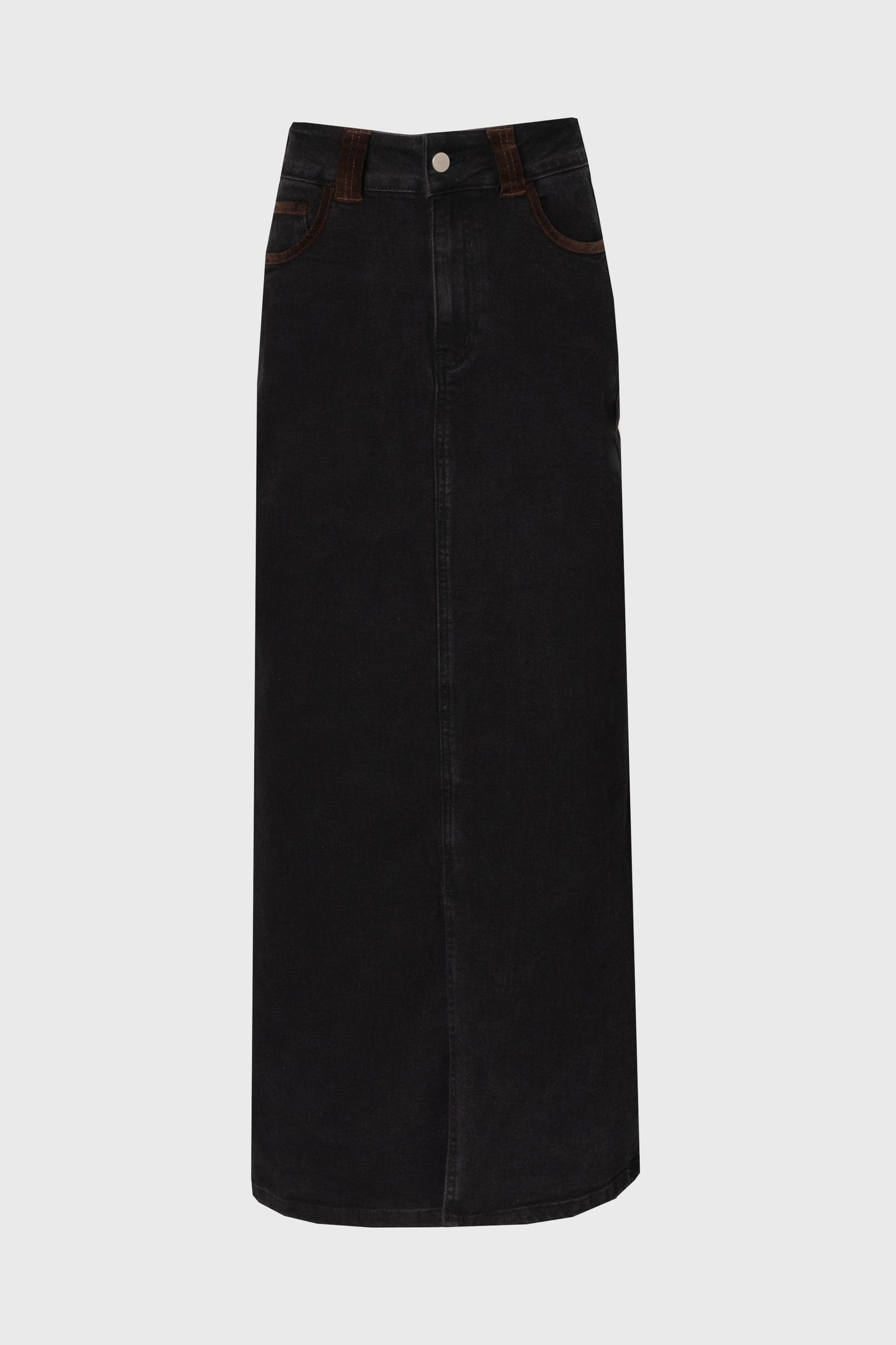 Black Corduroy Detail Denim Skirt