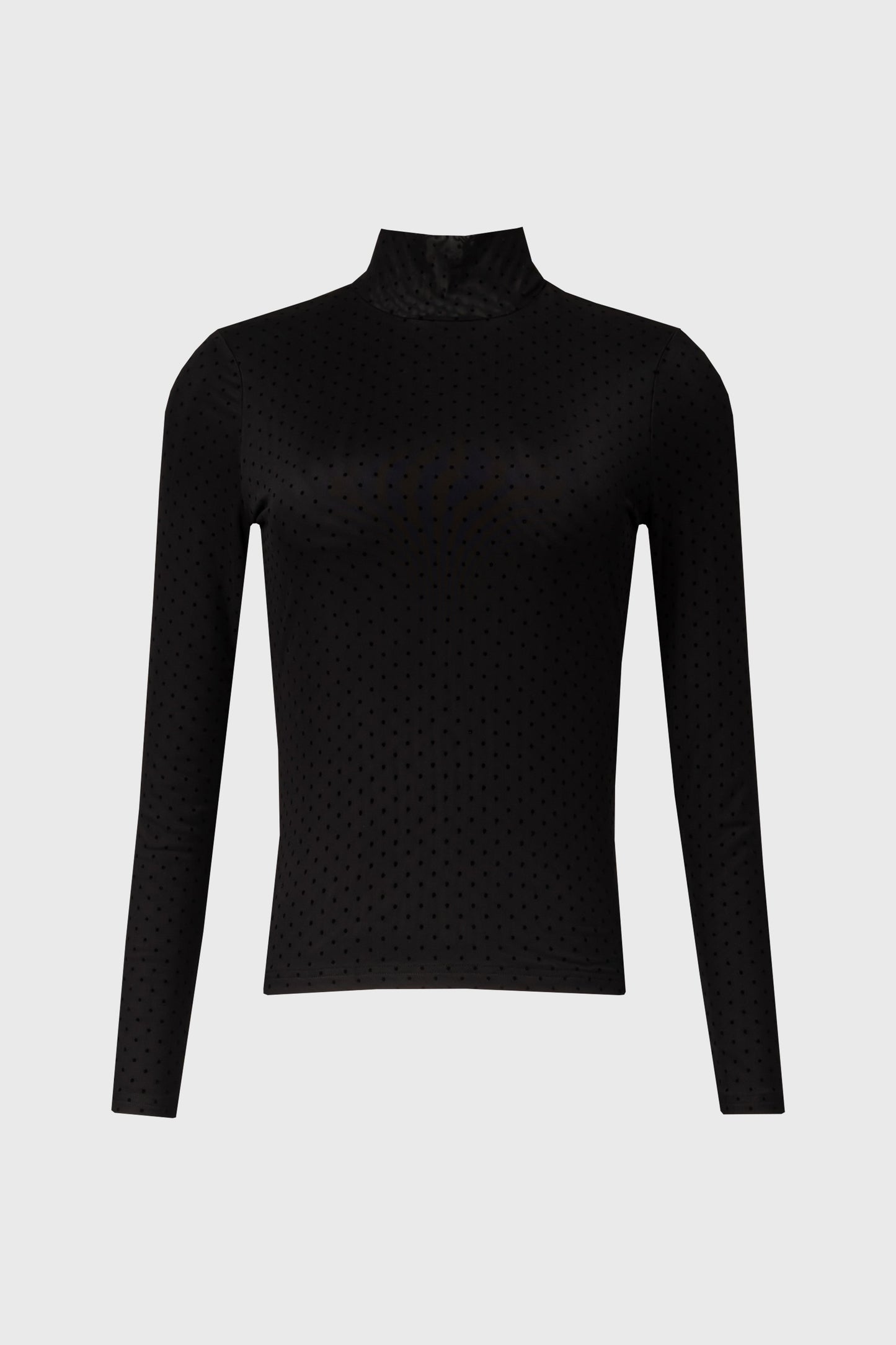 Black Dotted Mesh Mock Neck Top