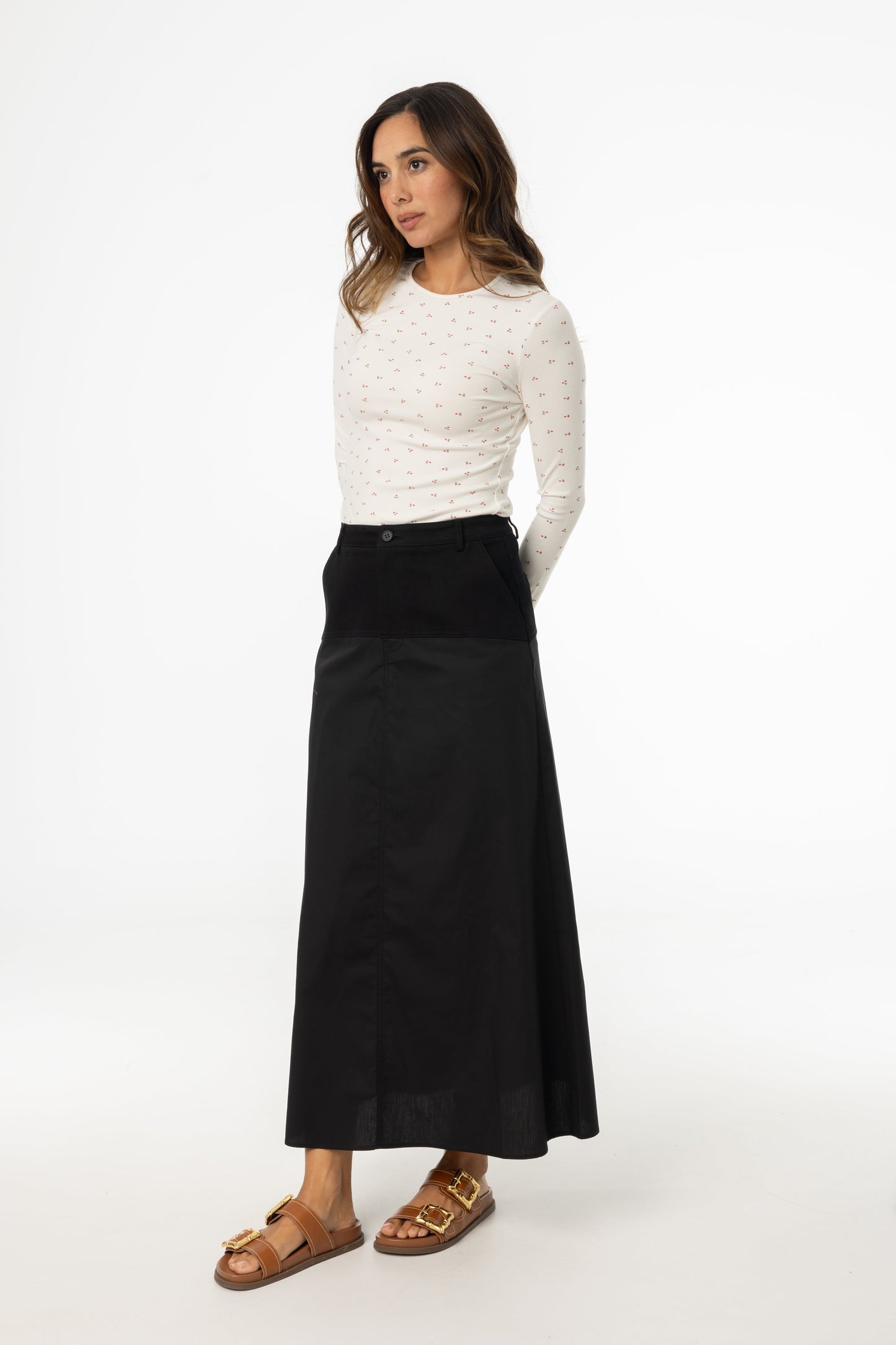 Black Fabric Combo A-Line Skirt