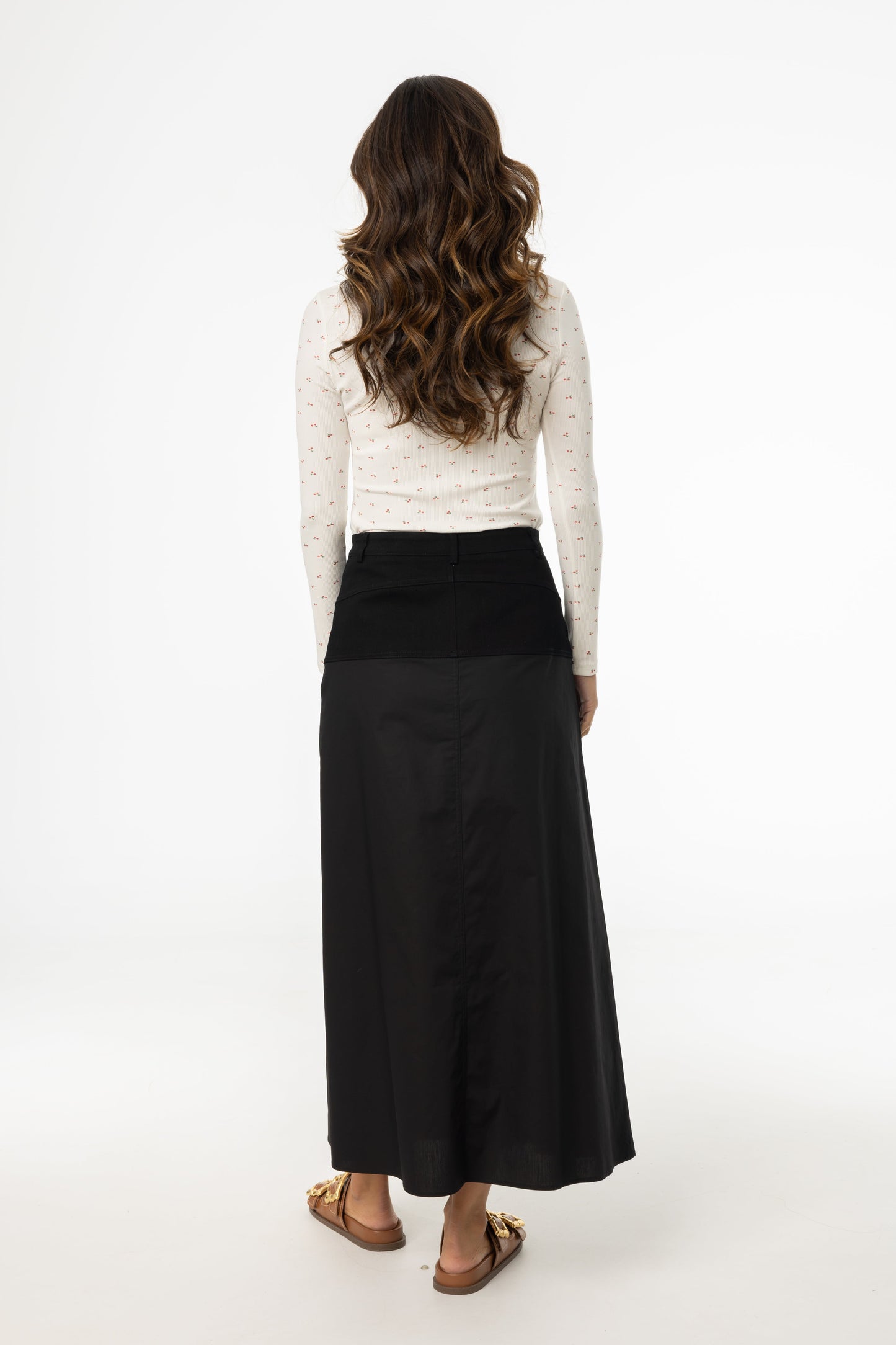 Black Fabric Combo A-Line Skirt