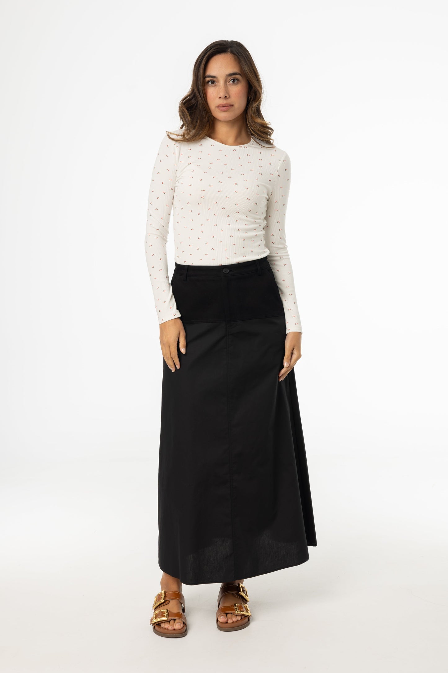 Black Fabric Combo A-Line Skirt