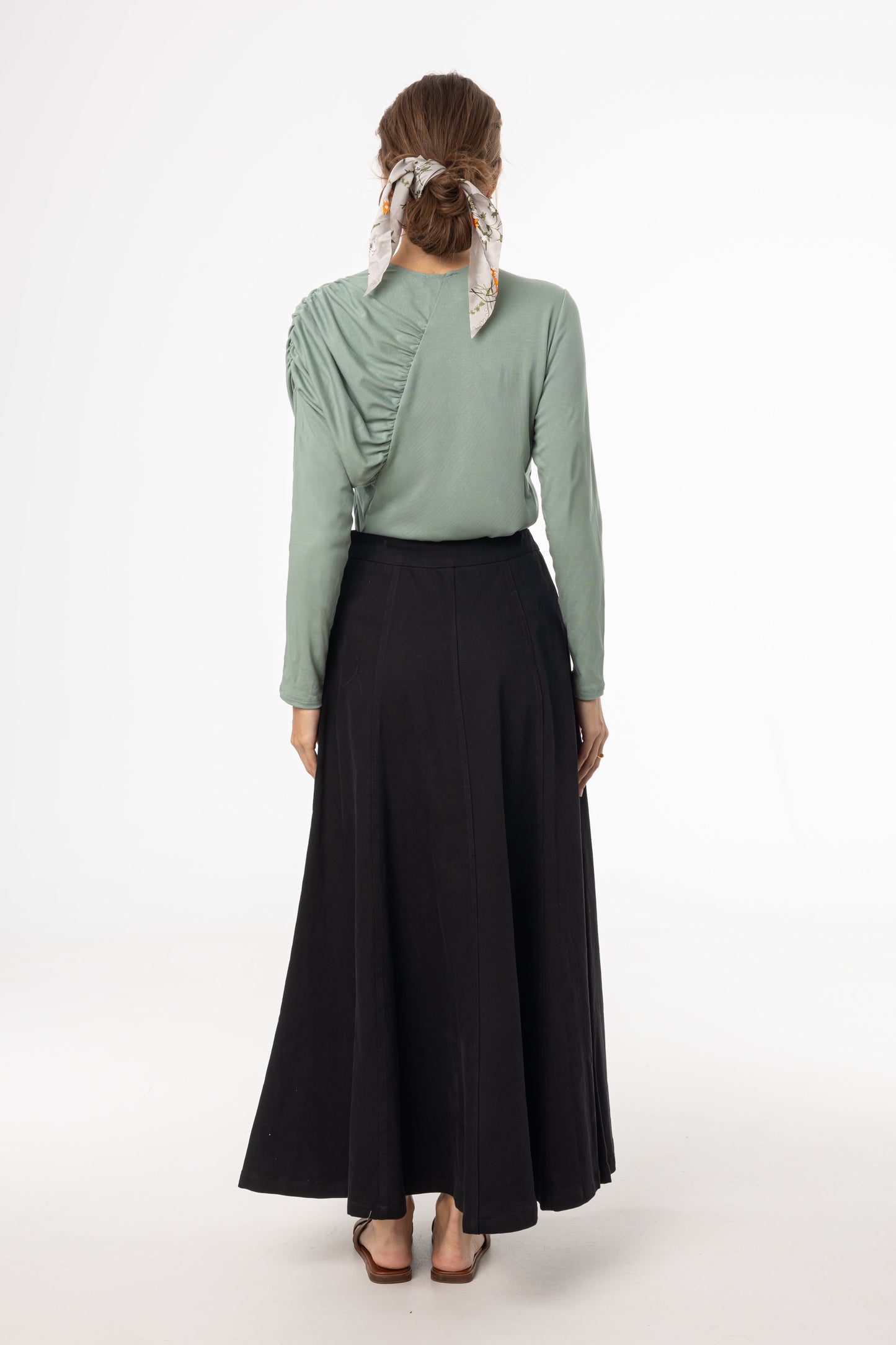 Black Flare Panel Denim Skirt