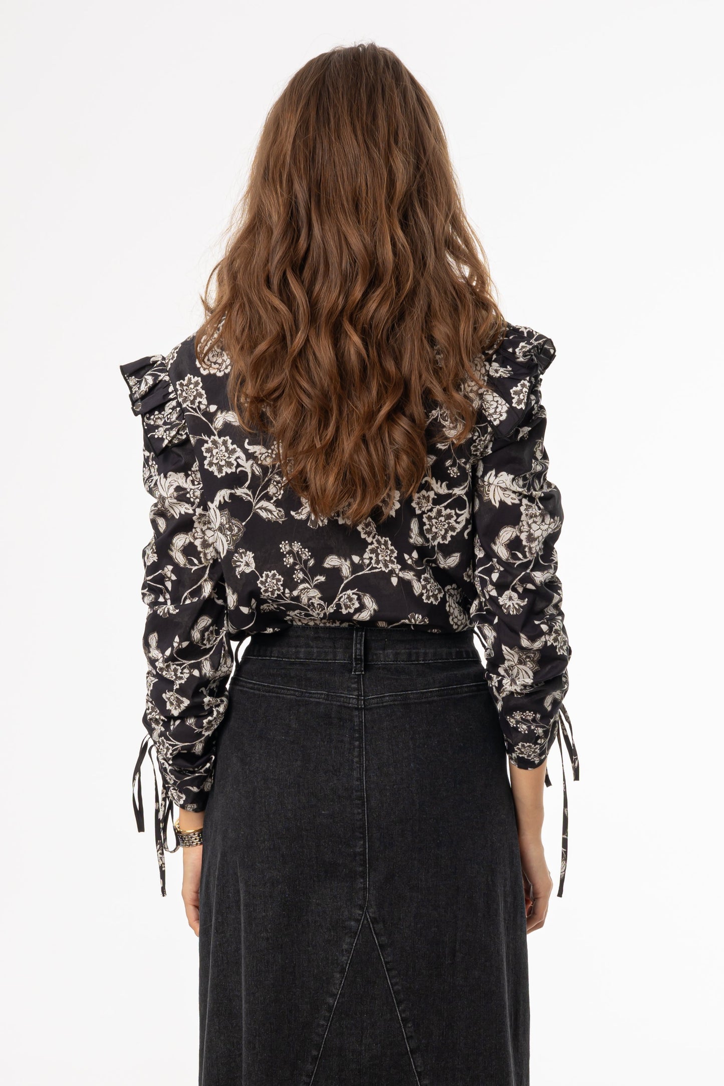 Black Floral Ruffle Blouse