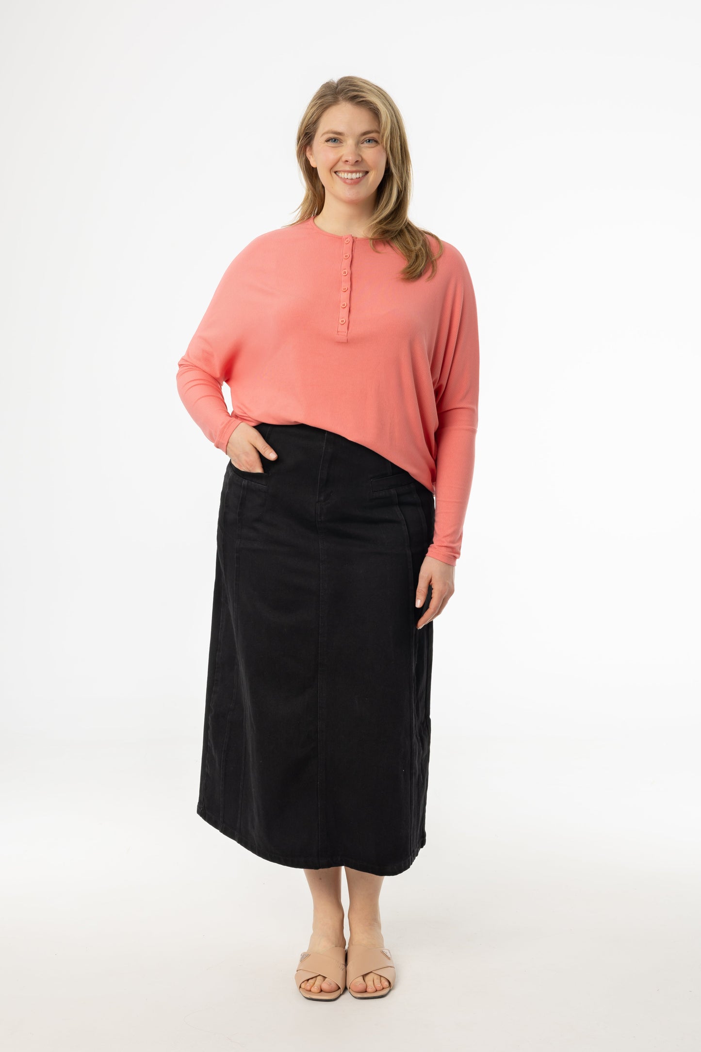 Black French Seam Denim Skirt