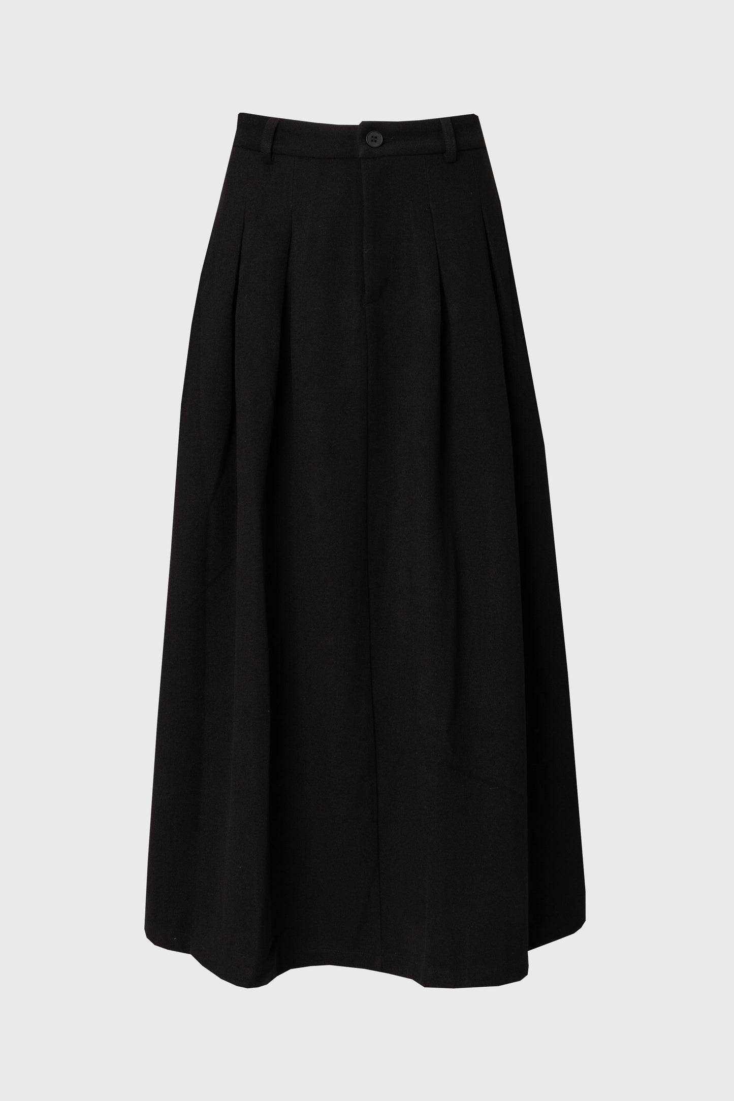 Black Front Pleated Flared Skirt