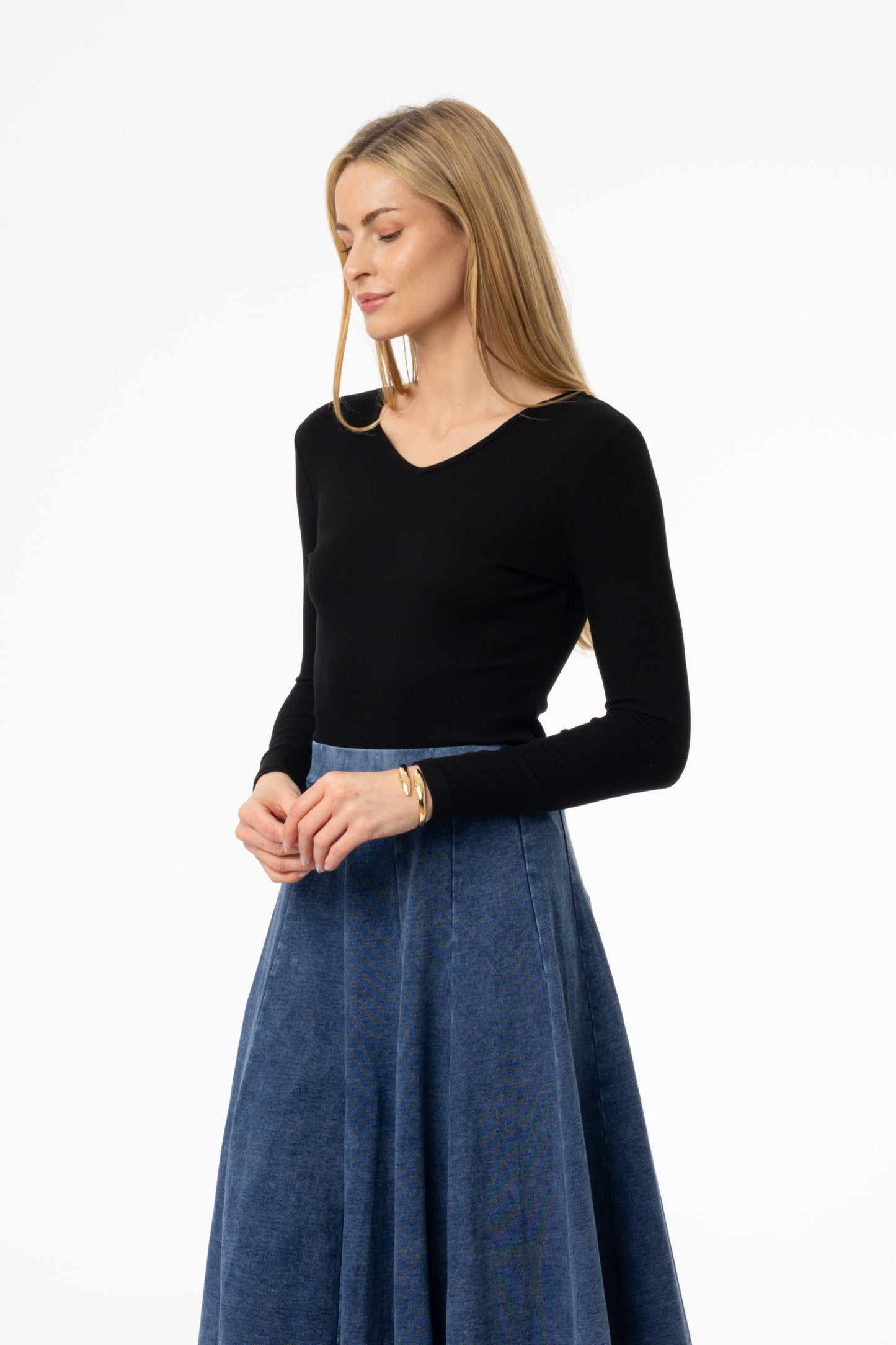 Black Lower V Neck Tee