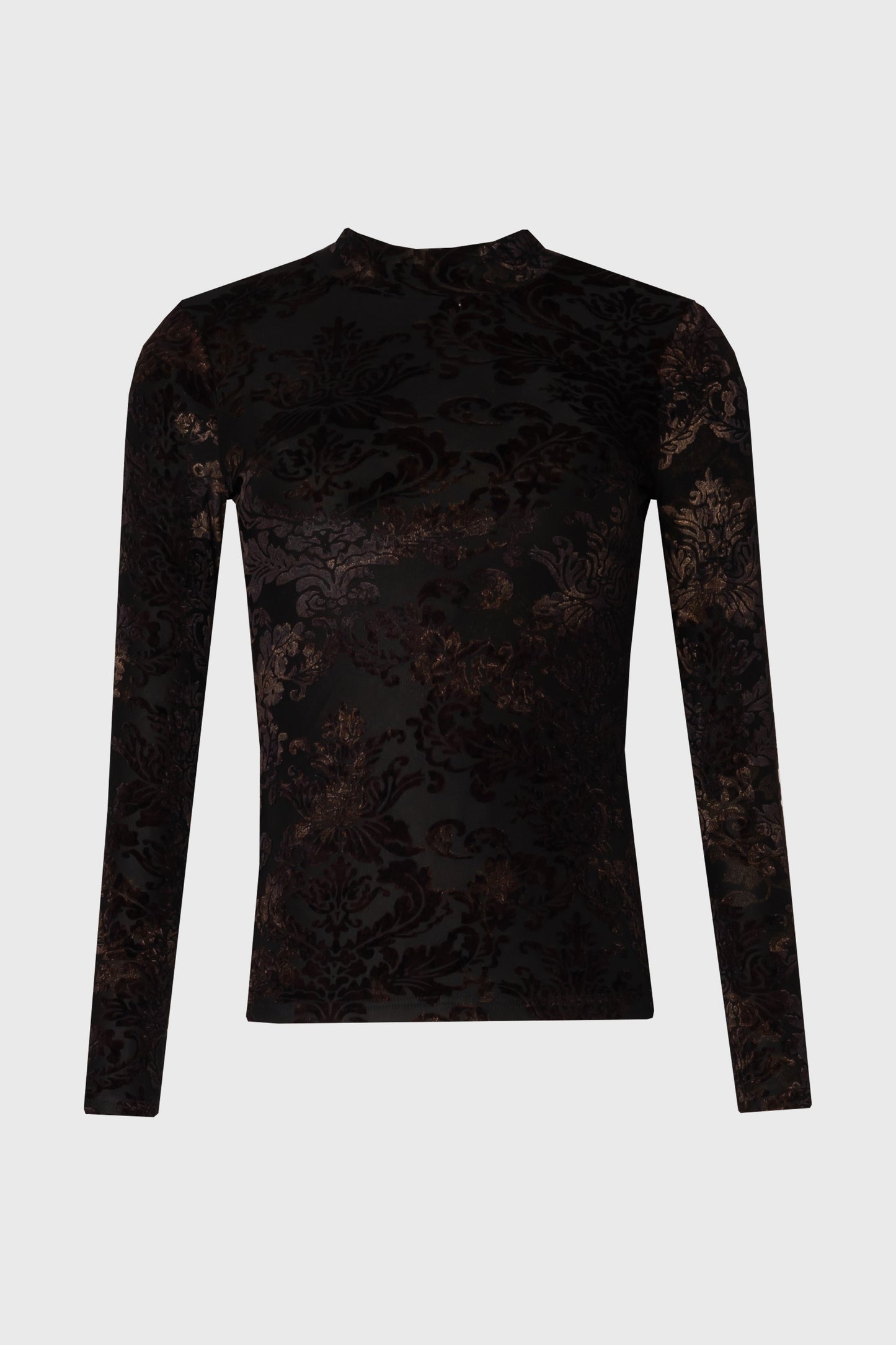Black Detail Mesh Mock Neck Top