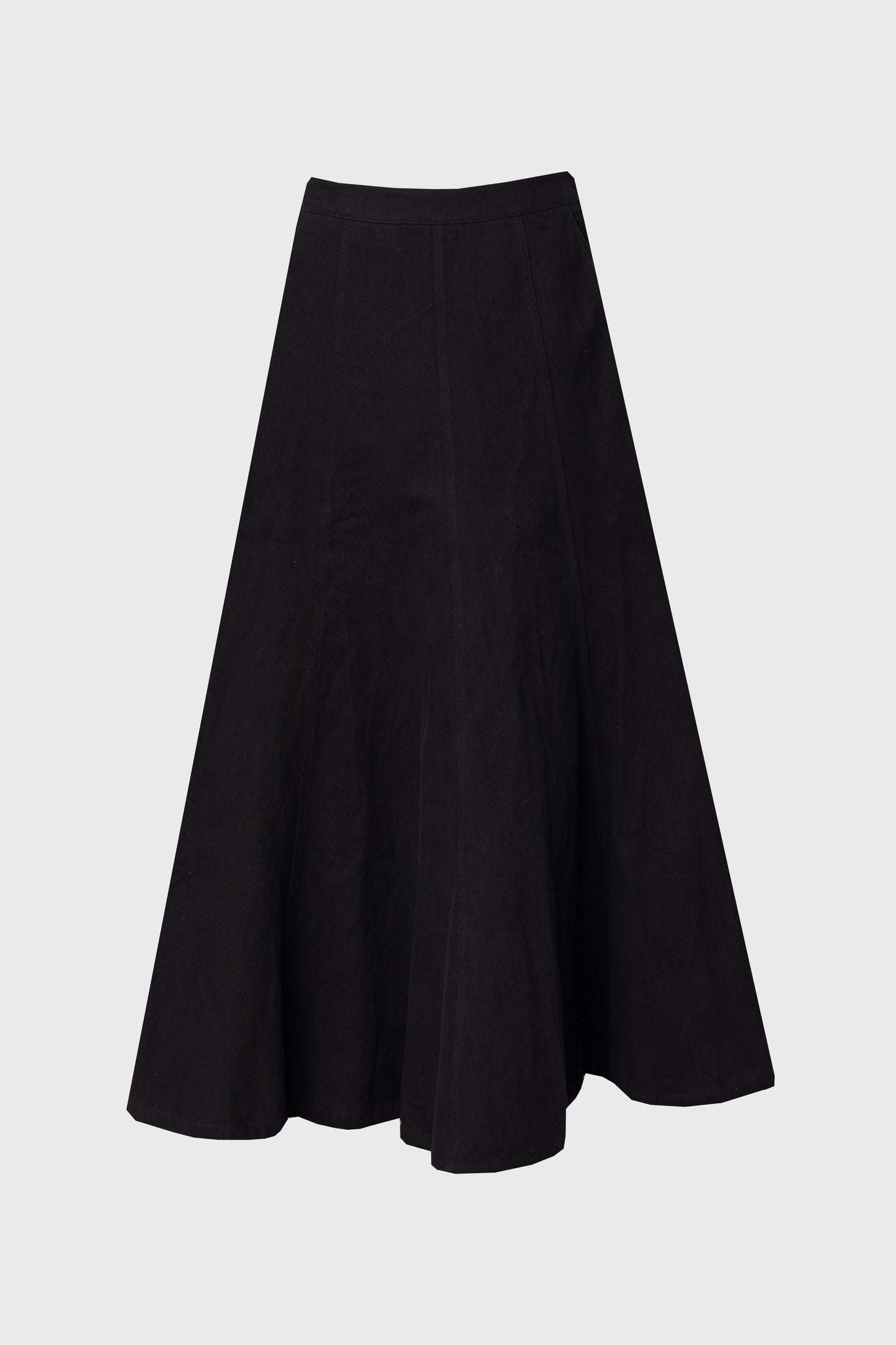 Black Flare Panel Denim Skirt