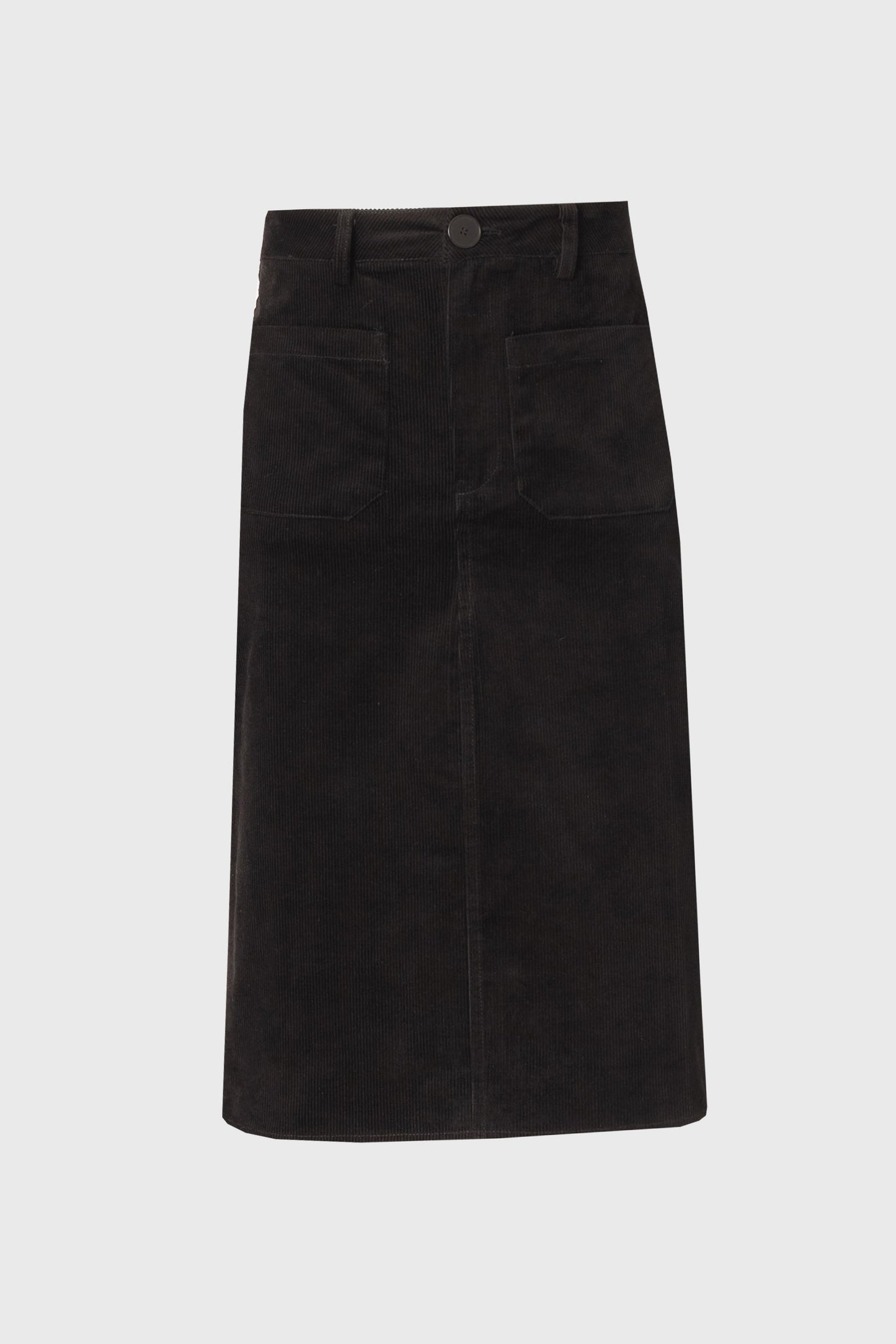Black Pocket Corduroy Pencil Skirt