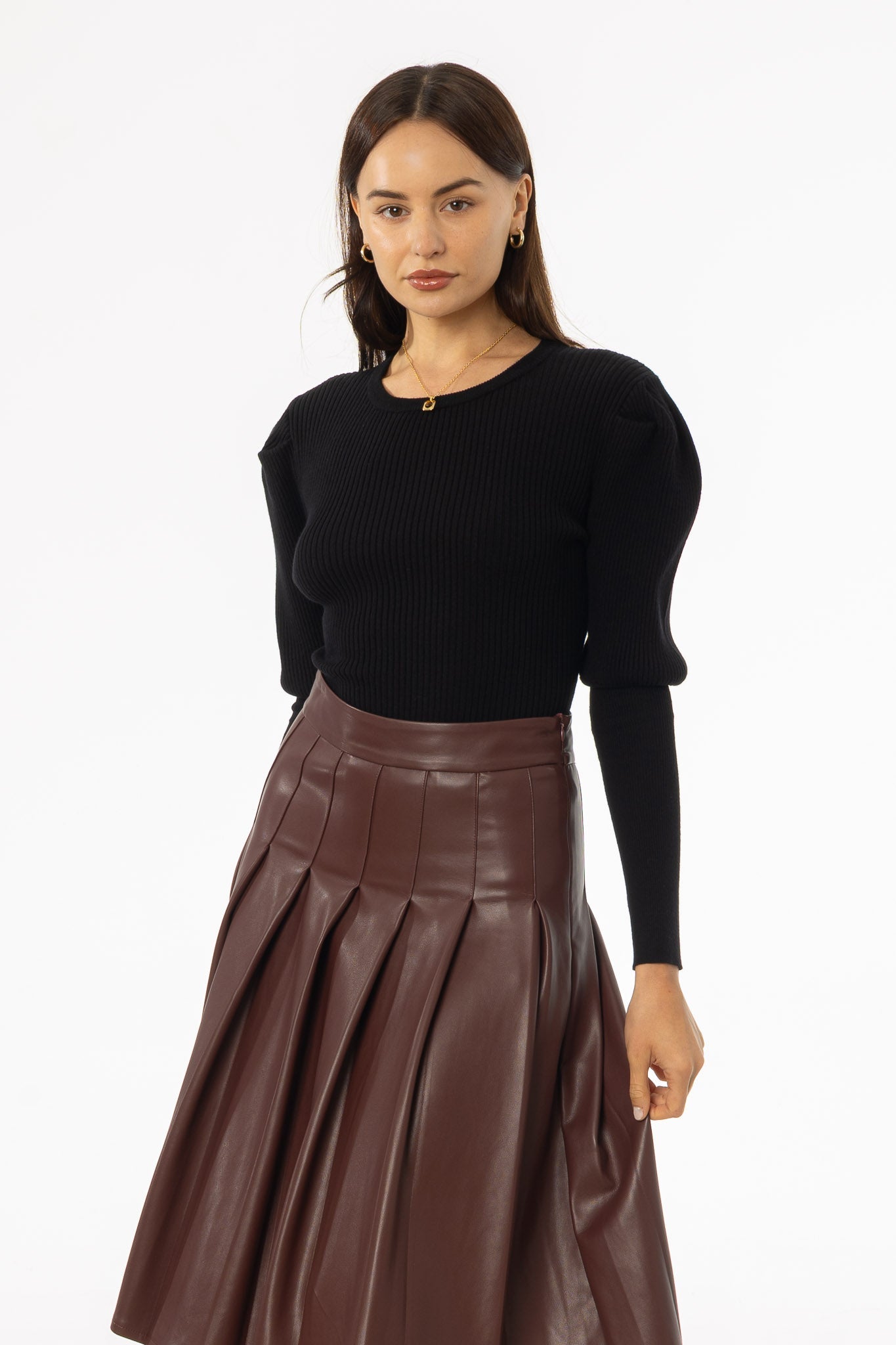 Black Puff Sleeve Knit Sweater Top