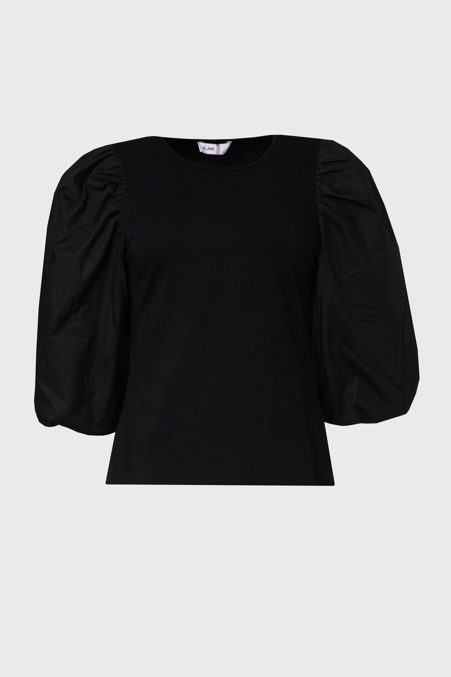 Black Puff Sleeve Mixed Fabric Tee