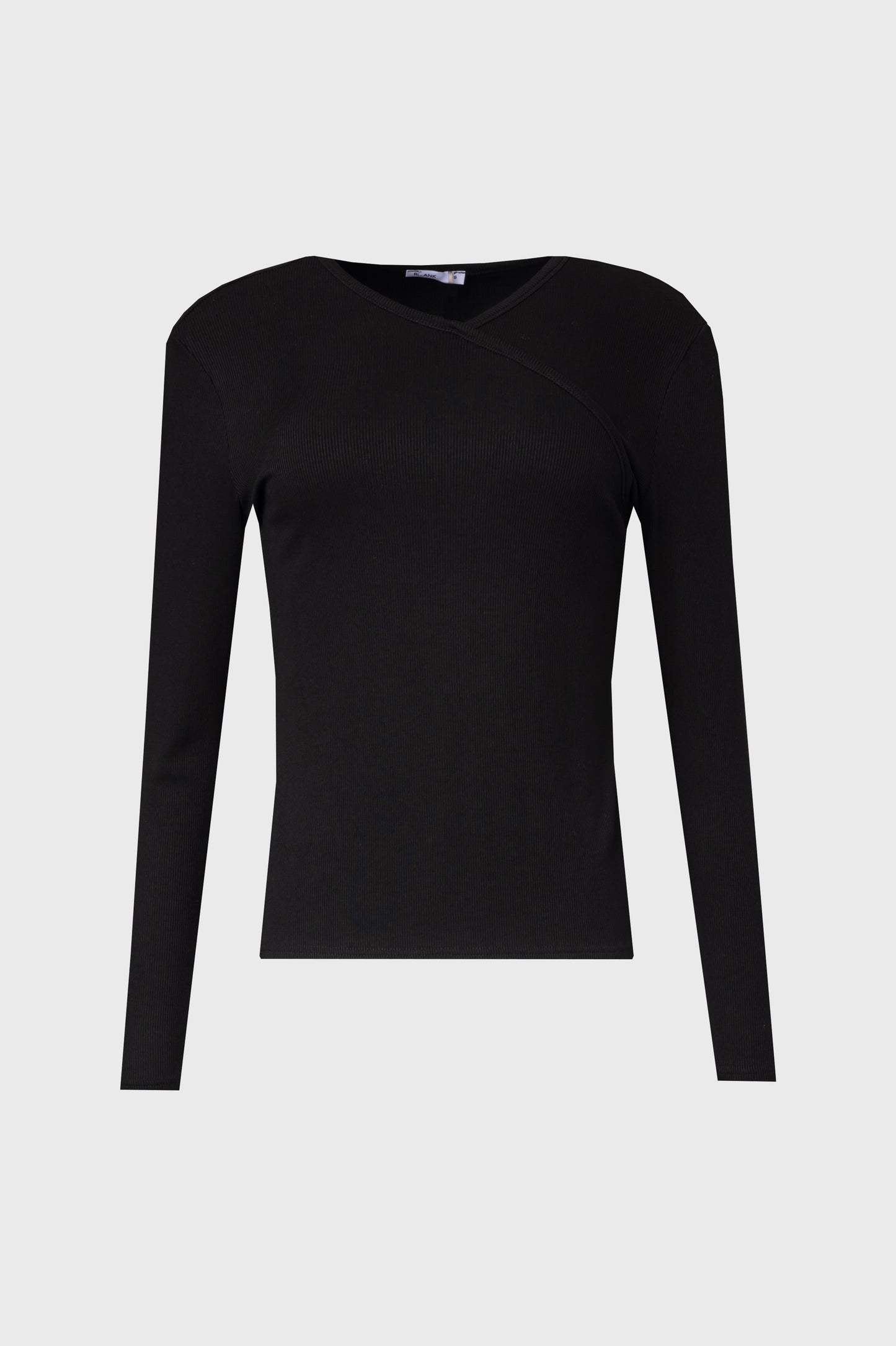 Black Ribbed Faux Wrap Tee