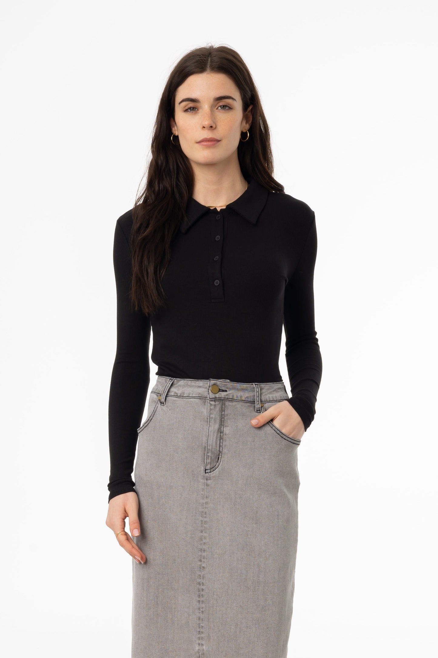 Black Ribbed Polo T-Shirt