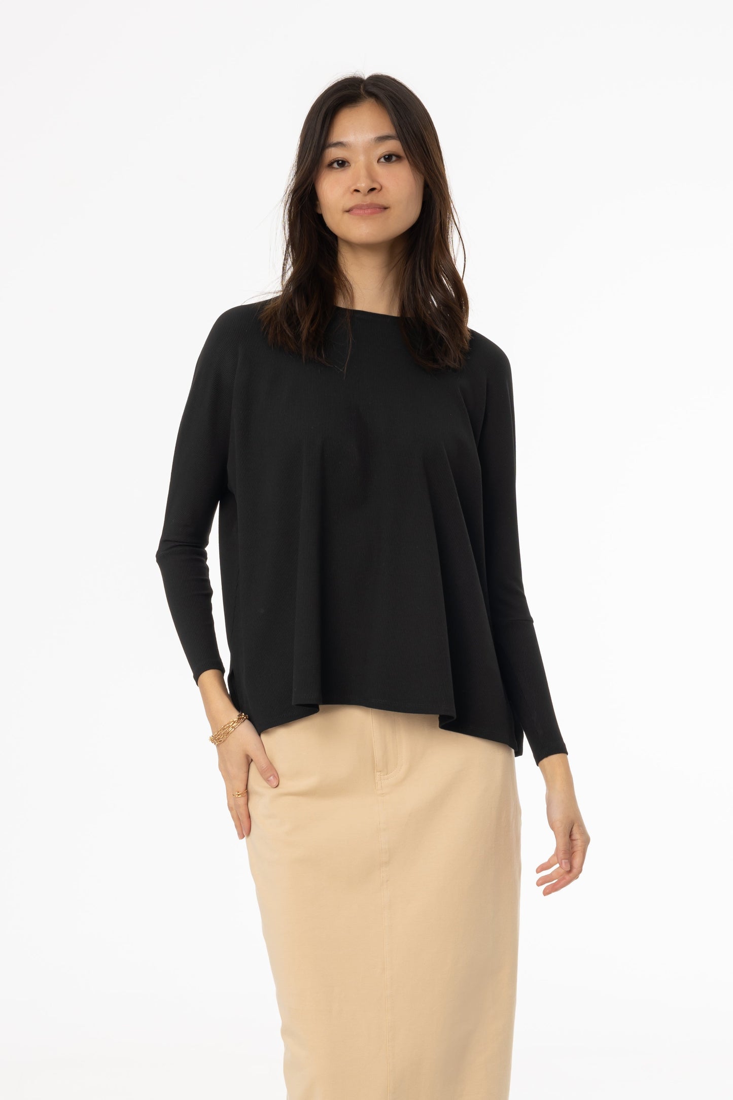 Black Ribbed Swing T-Shirt