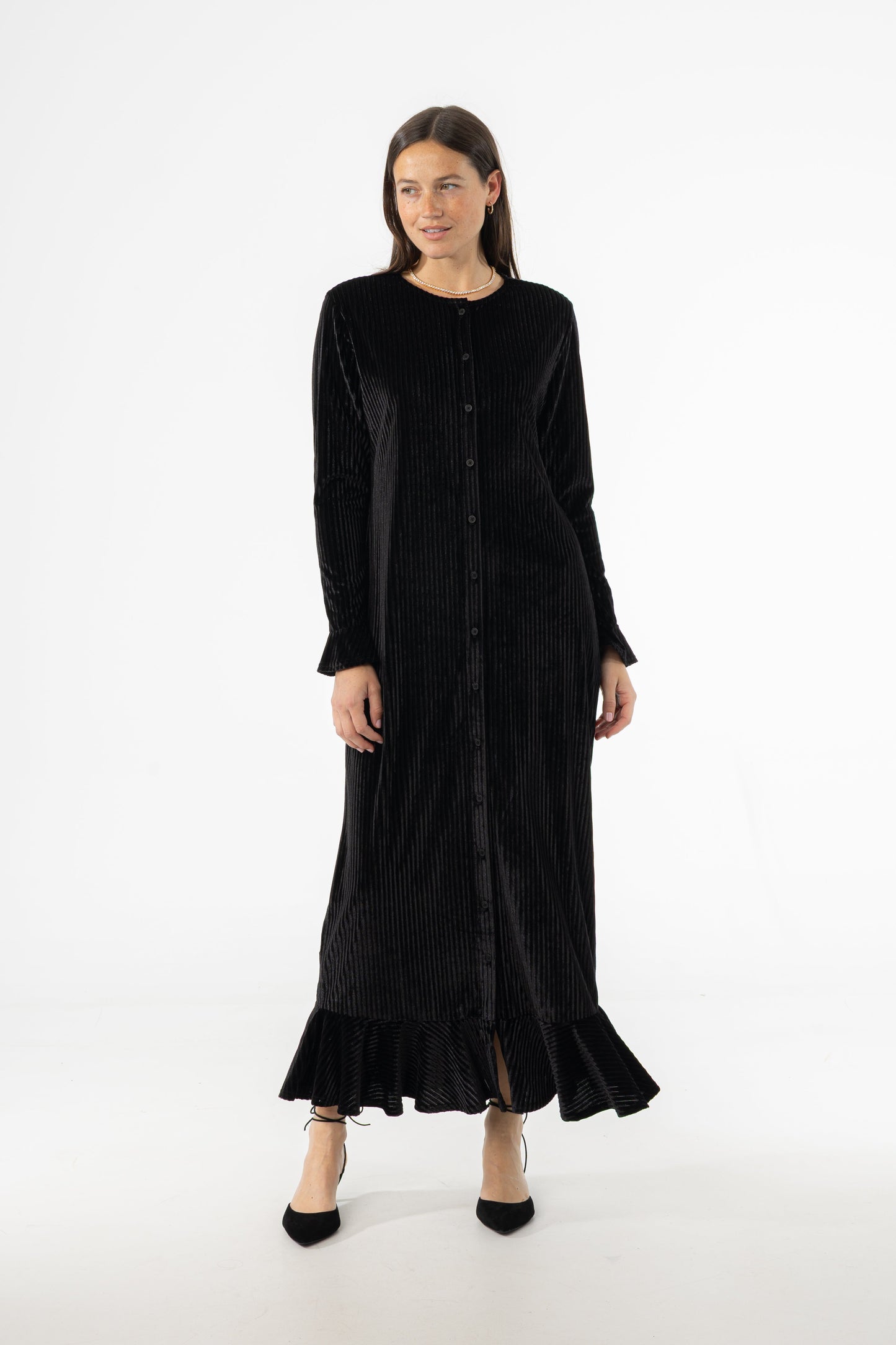 Black Ribbed Velour Dress