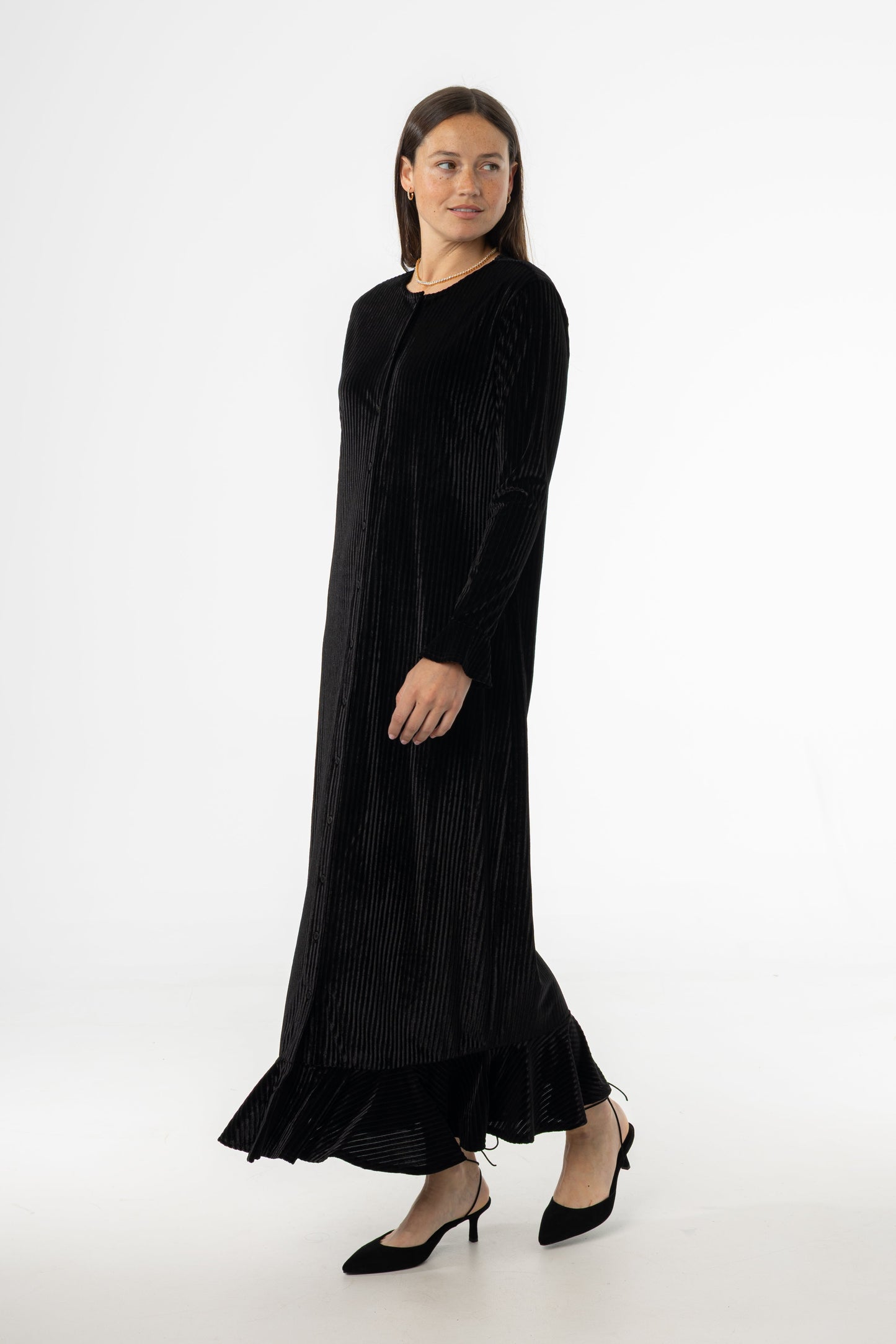 Black Ribbed Velour Dress