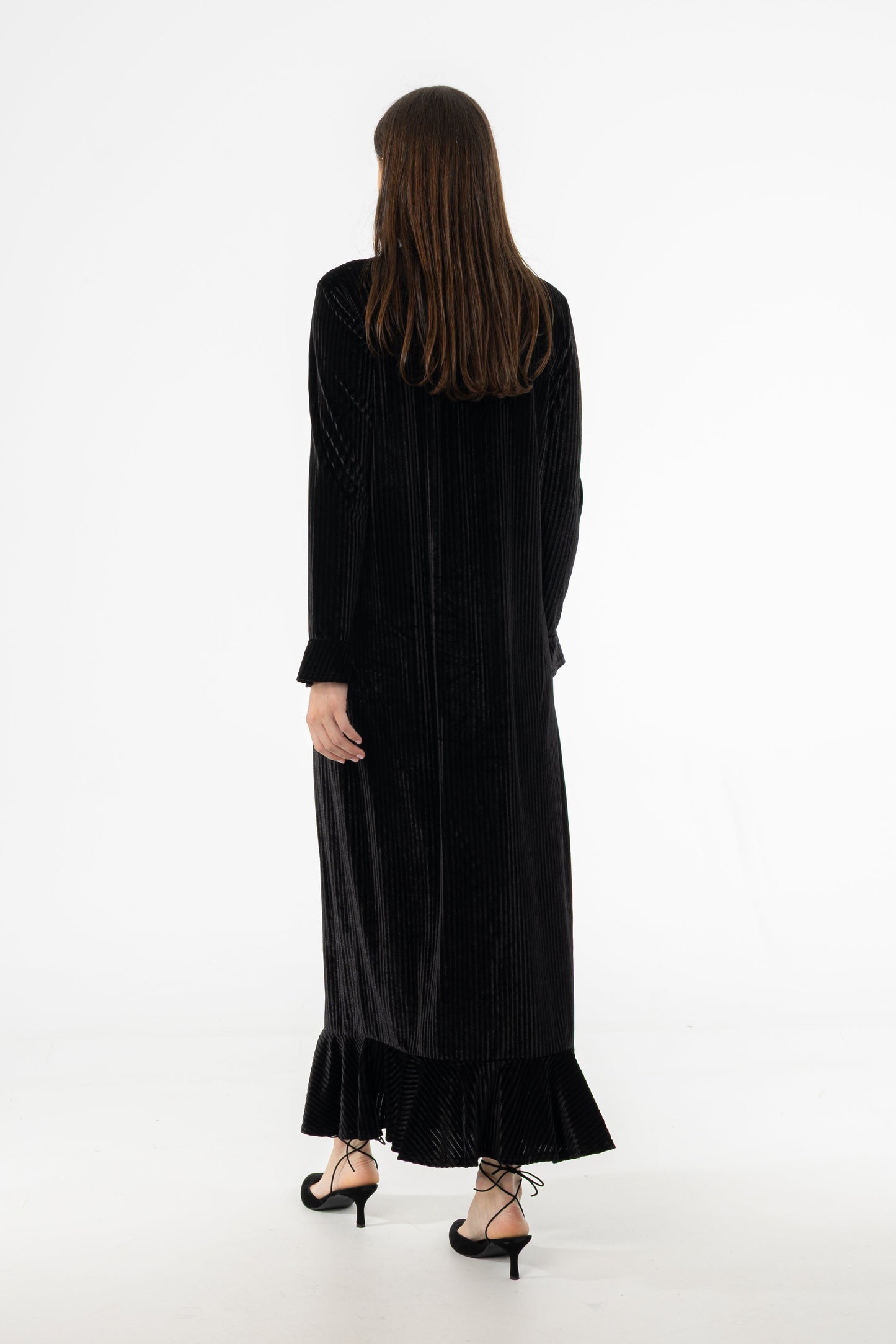 Black Ribbed Velour Dress