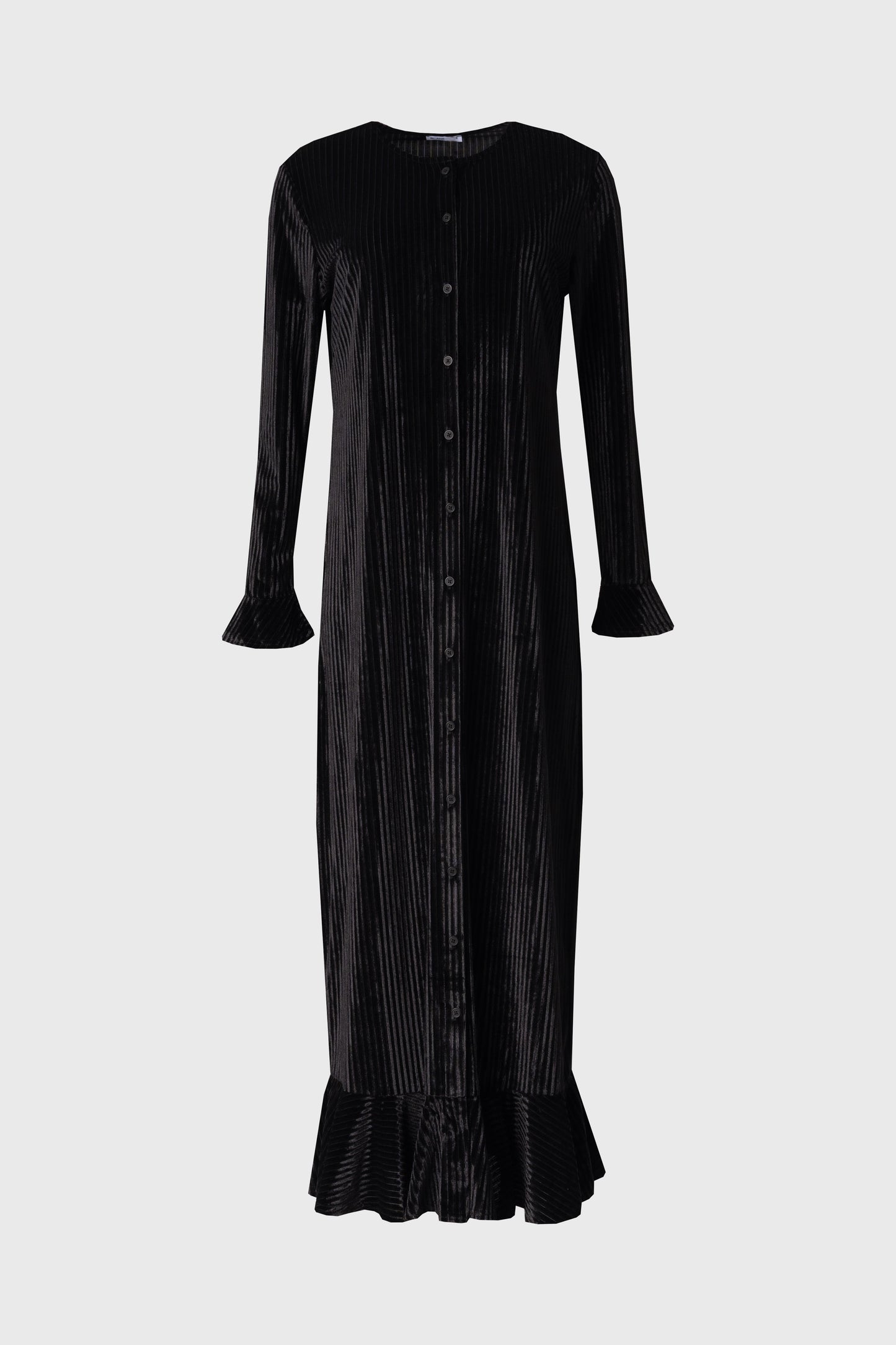 Black Ribbed Velour Dress