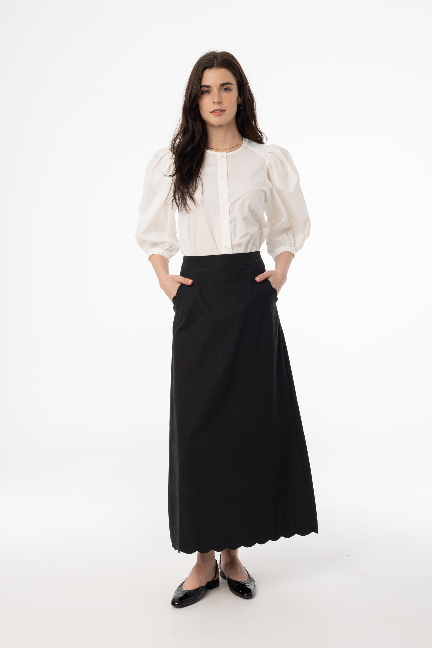 Black Scalloped Maxi Skirt