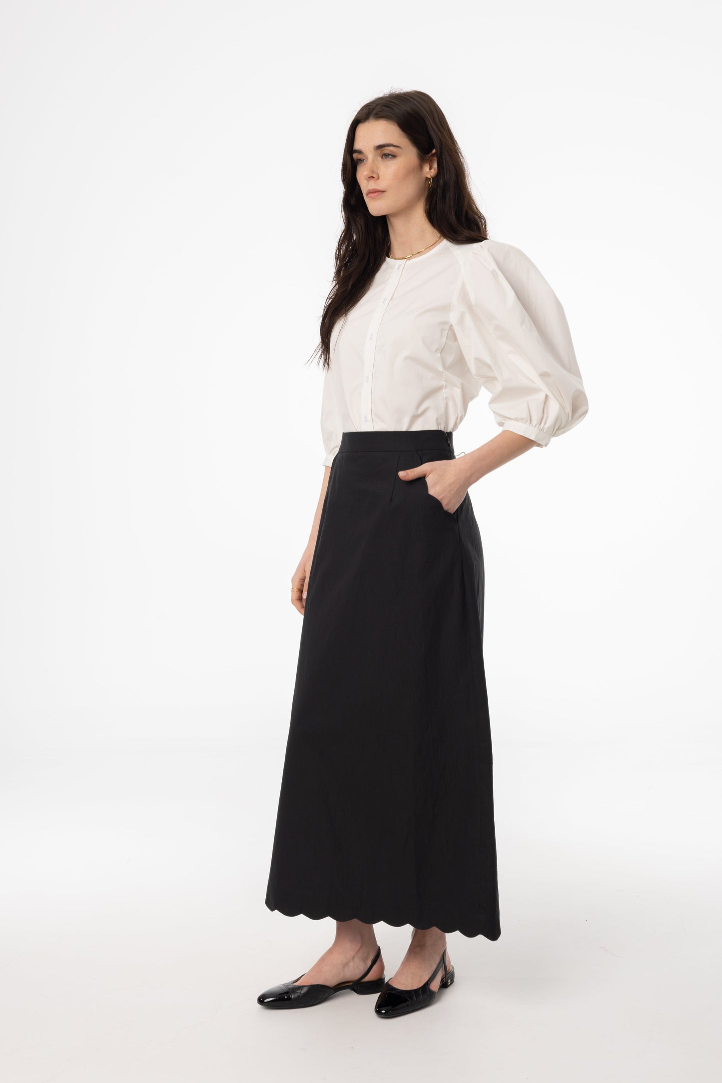 Black Scalloped Maxi Skirt
