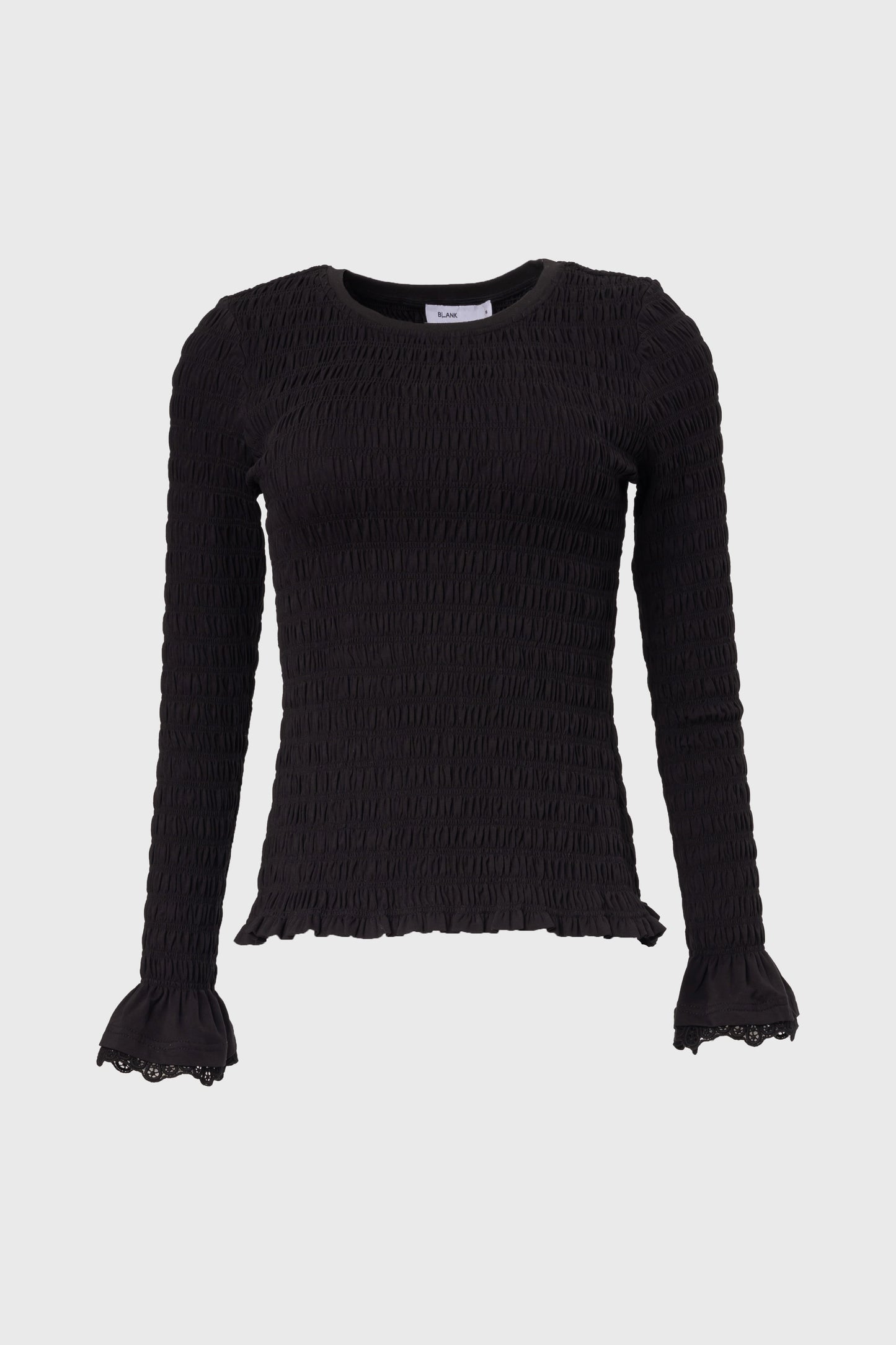 Black Smocked Ruffle Sleeve T-Shirt