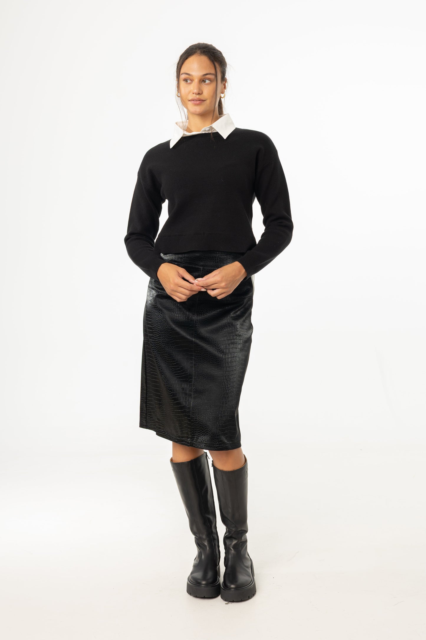 Black Snake Skin Leather Skirt