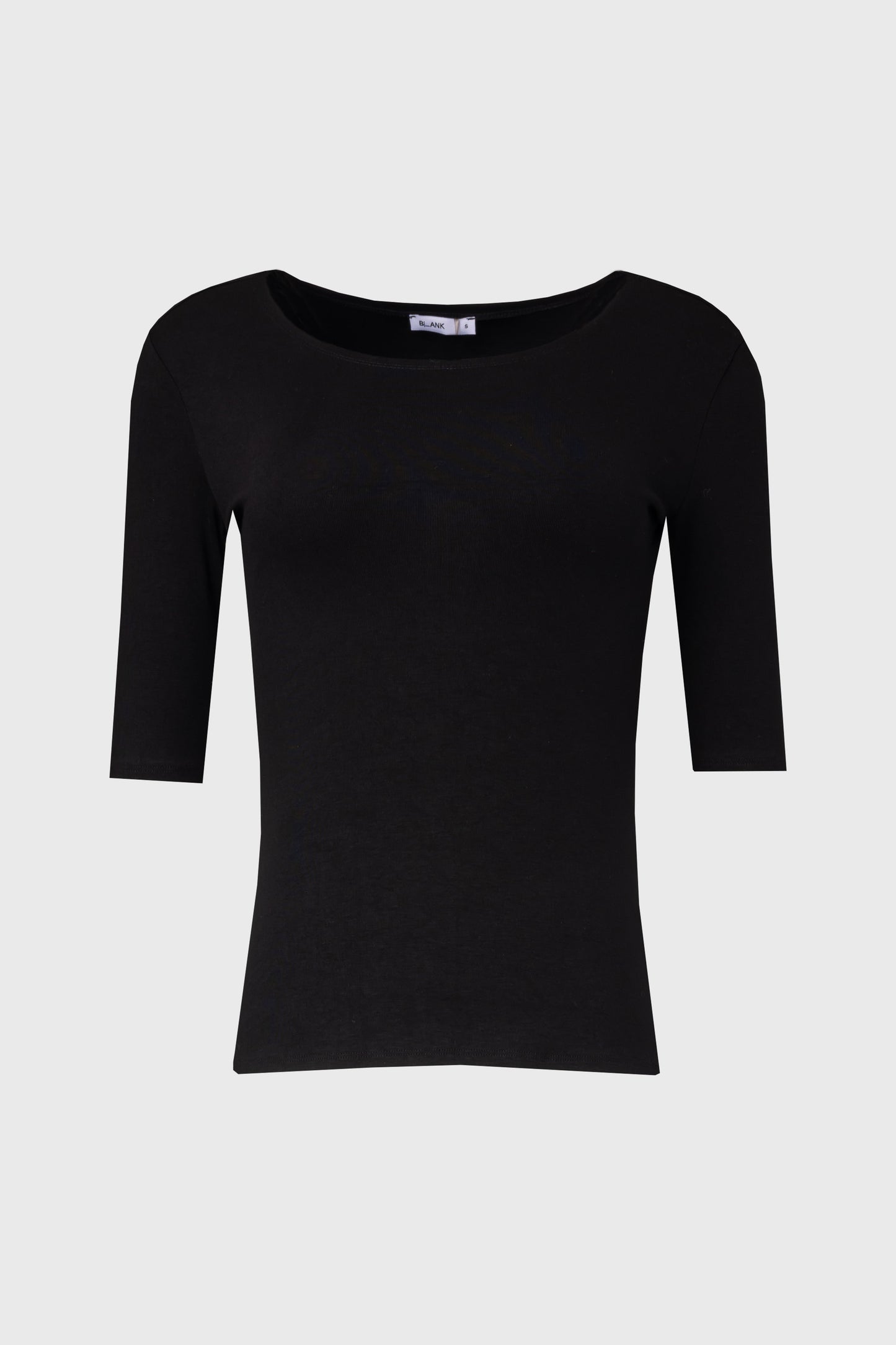 Black Solid Midi Sleeve Wider Neck Tee
