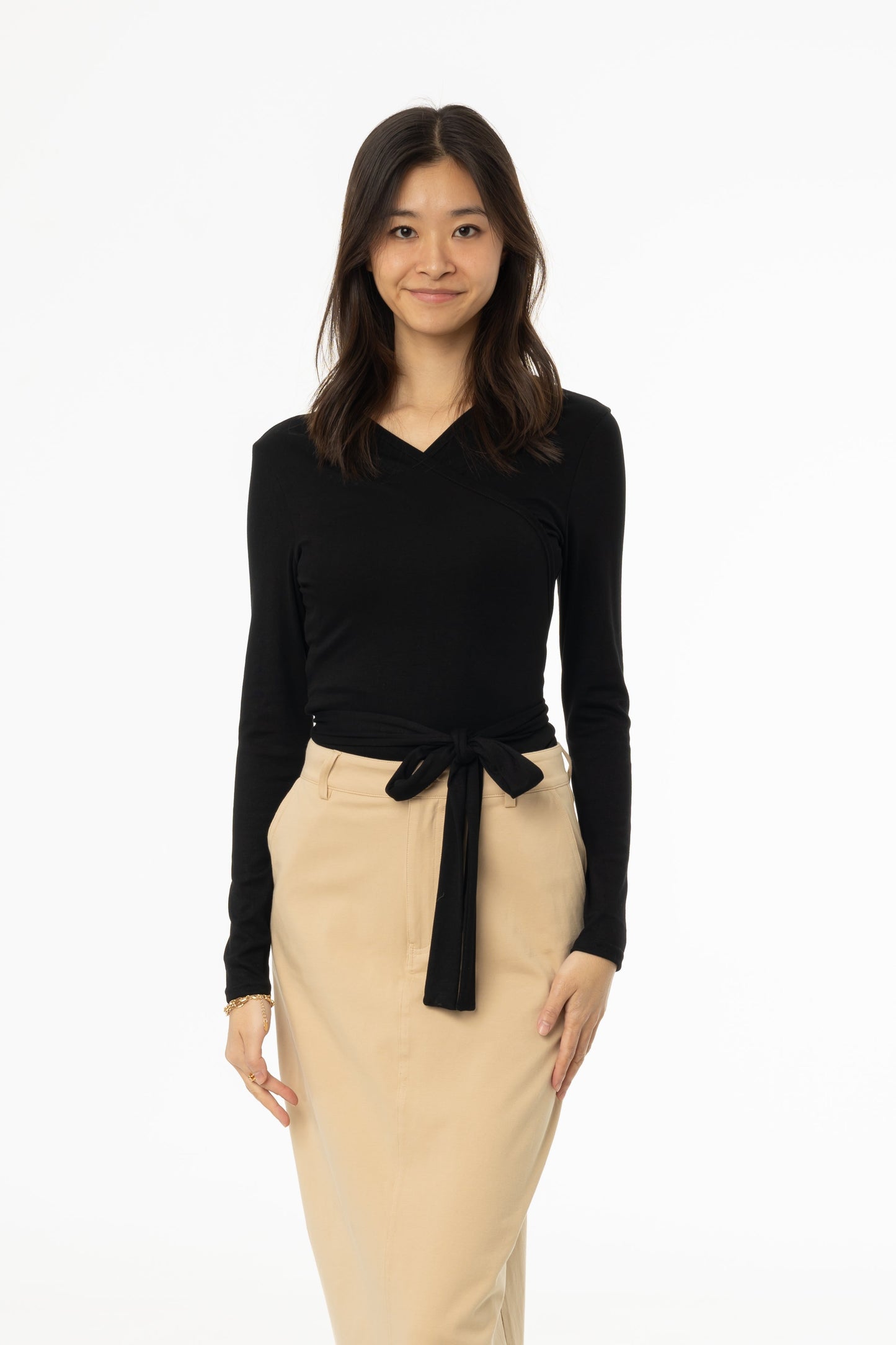 Black Solid Wrap T-Shirt