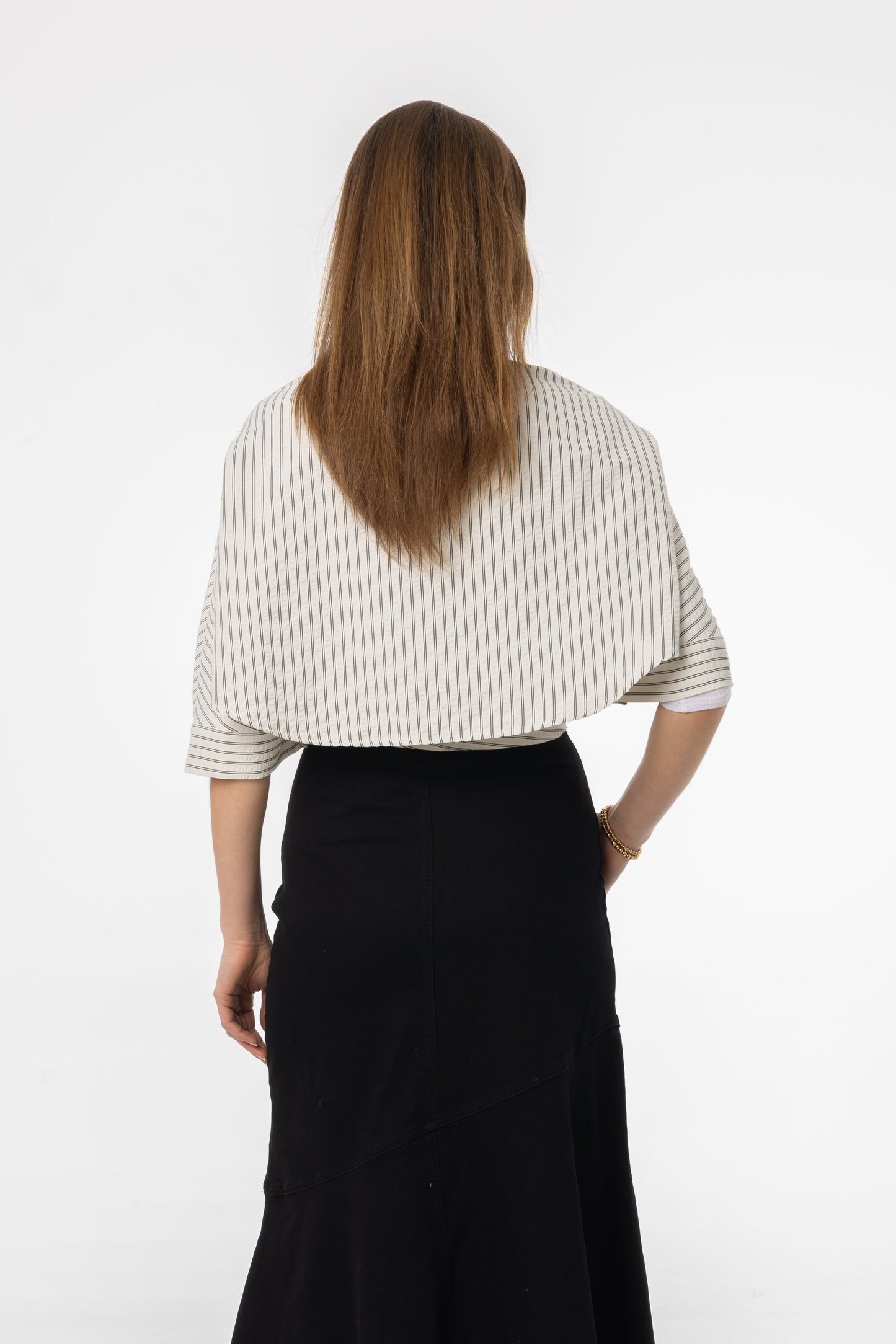 Black Striped Wrap Blouse