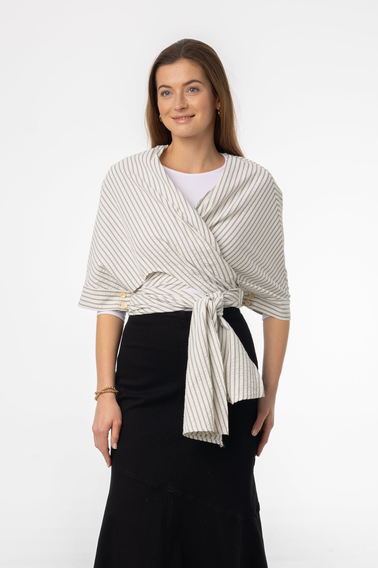 Black Striped Wrap Blouse