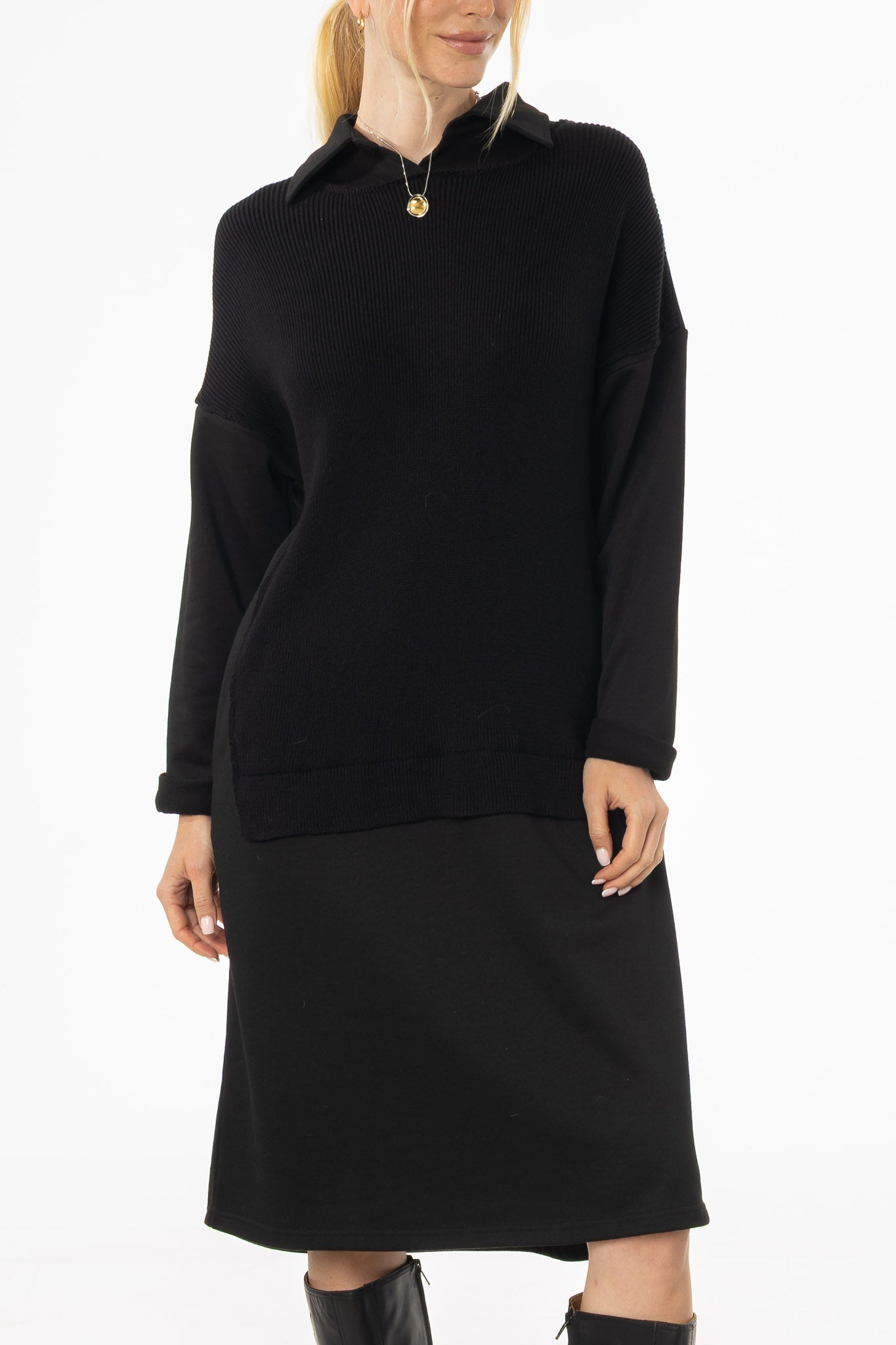 Black Sweater Shirt Dress