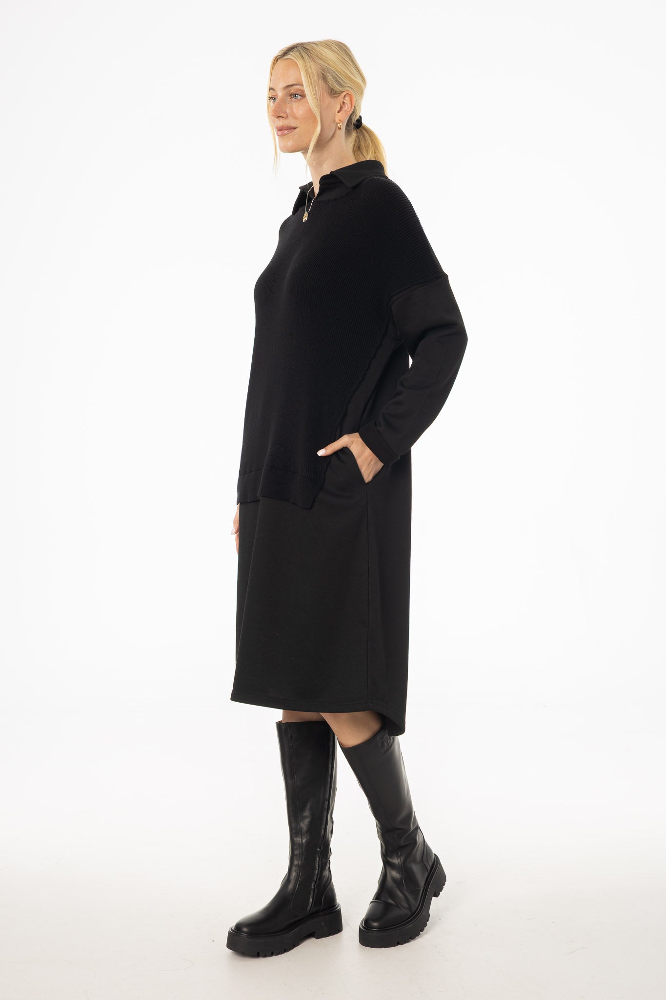 Black Sweater Shirt Dress