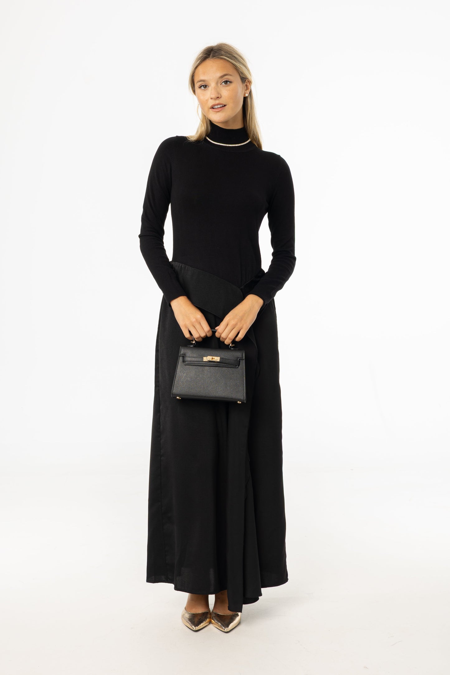 Black Two Tone Fabric Maxi Dress